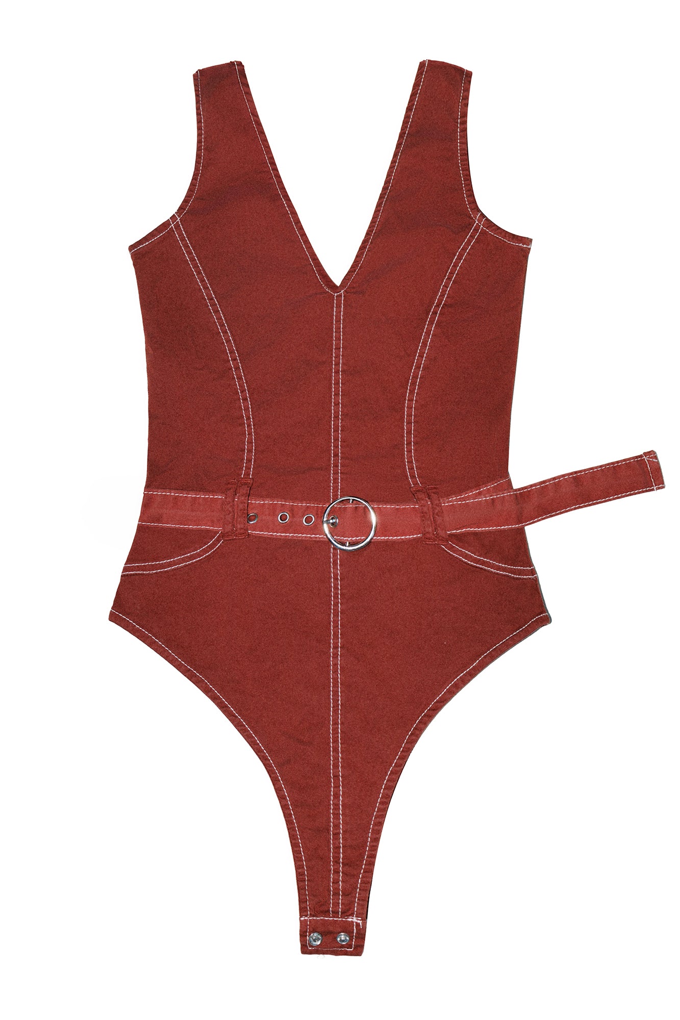 Rustic Red Contrast Stitch Women's Bodysuit