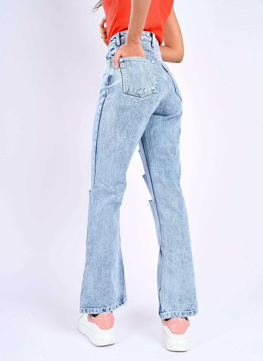 90's Ripped ice blue bootcut jeans