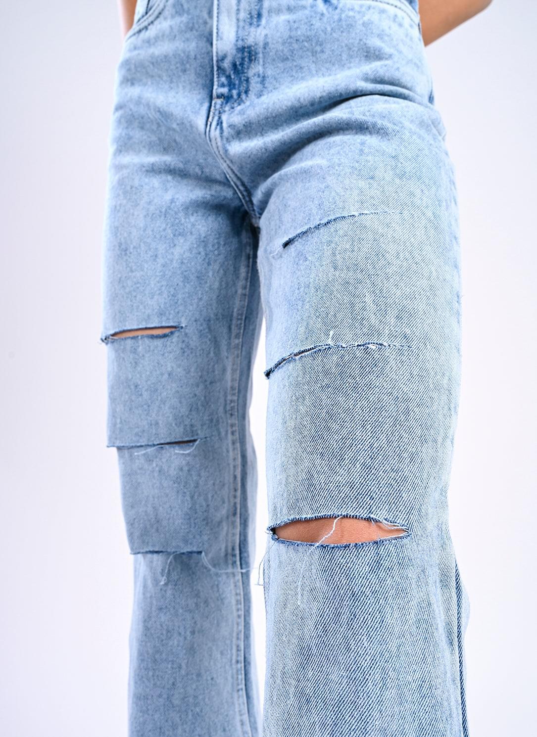 90's Ripped ice blue bootcut jeans