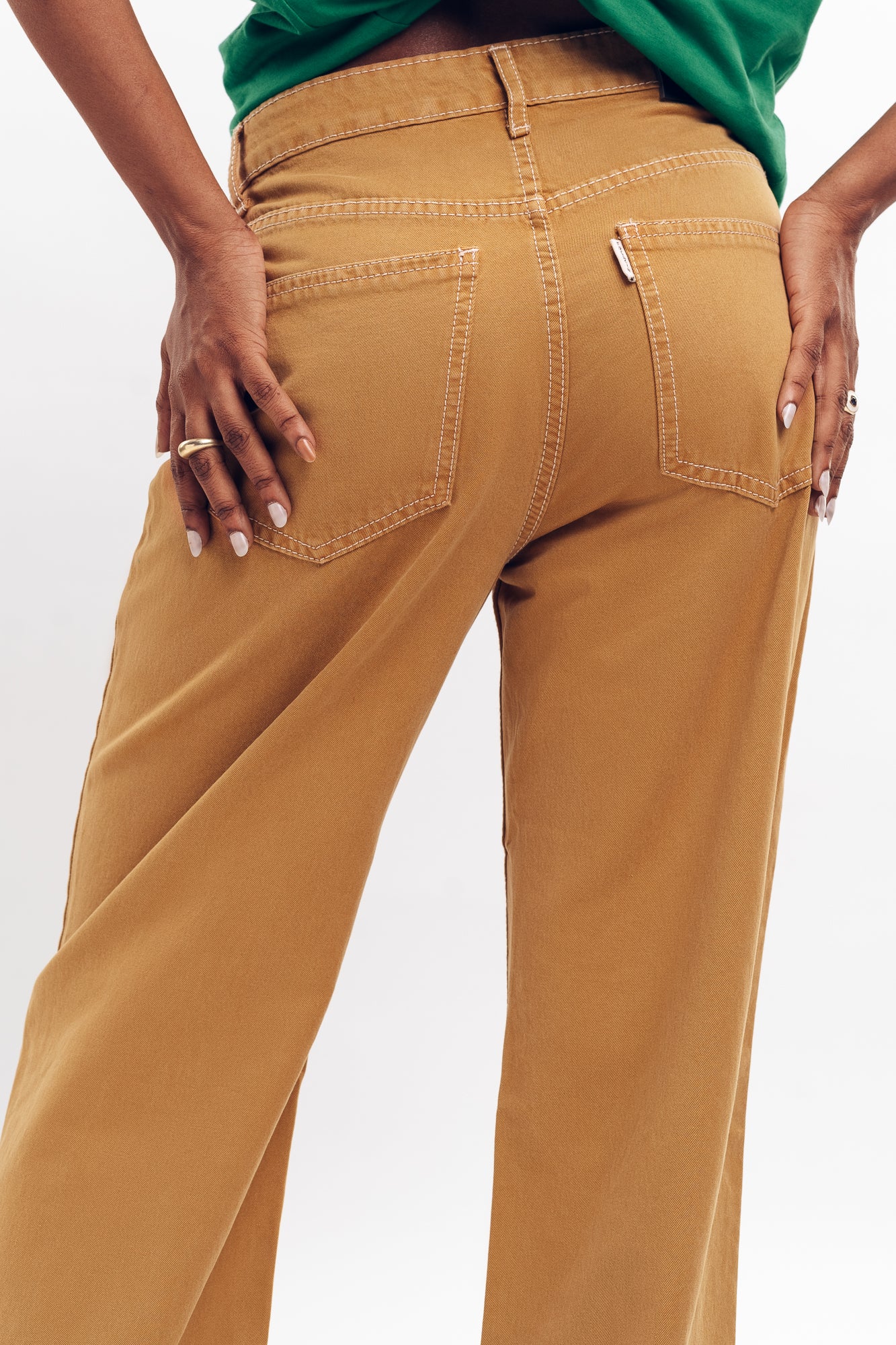 OCHRE CONTRAST STITCH WIDE JEANS