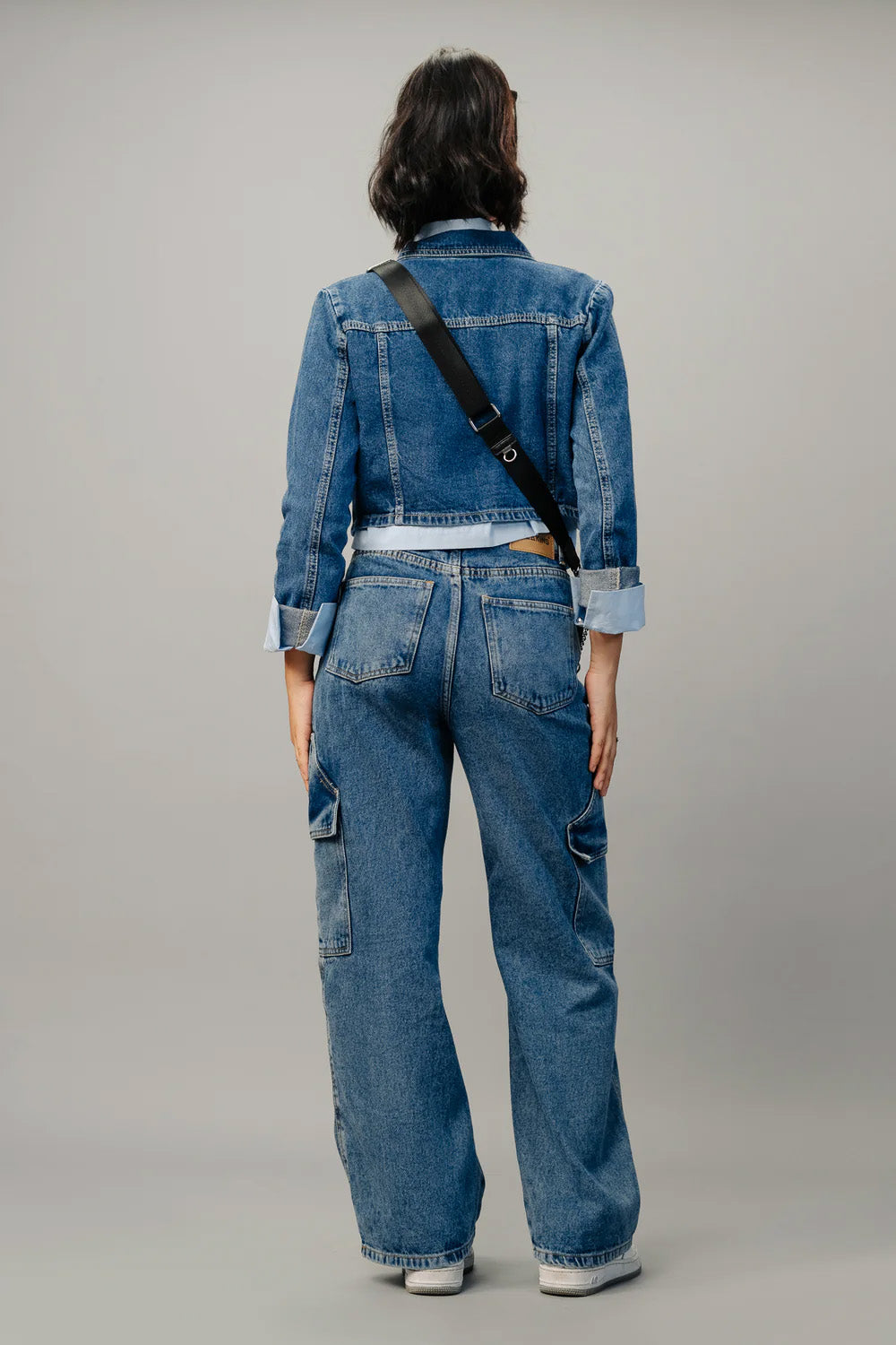 Blue Flap Pocket Women's Straight Cargo Jeans