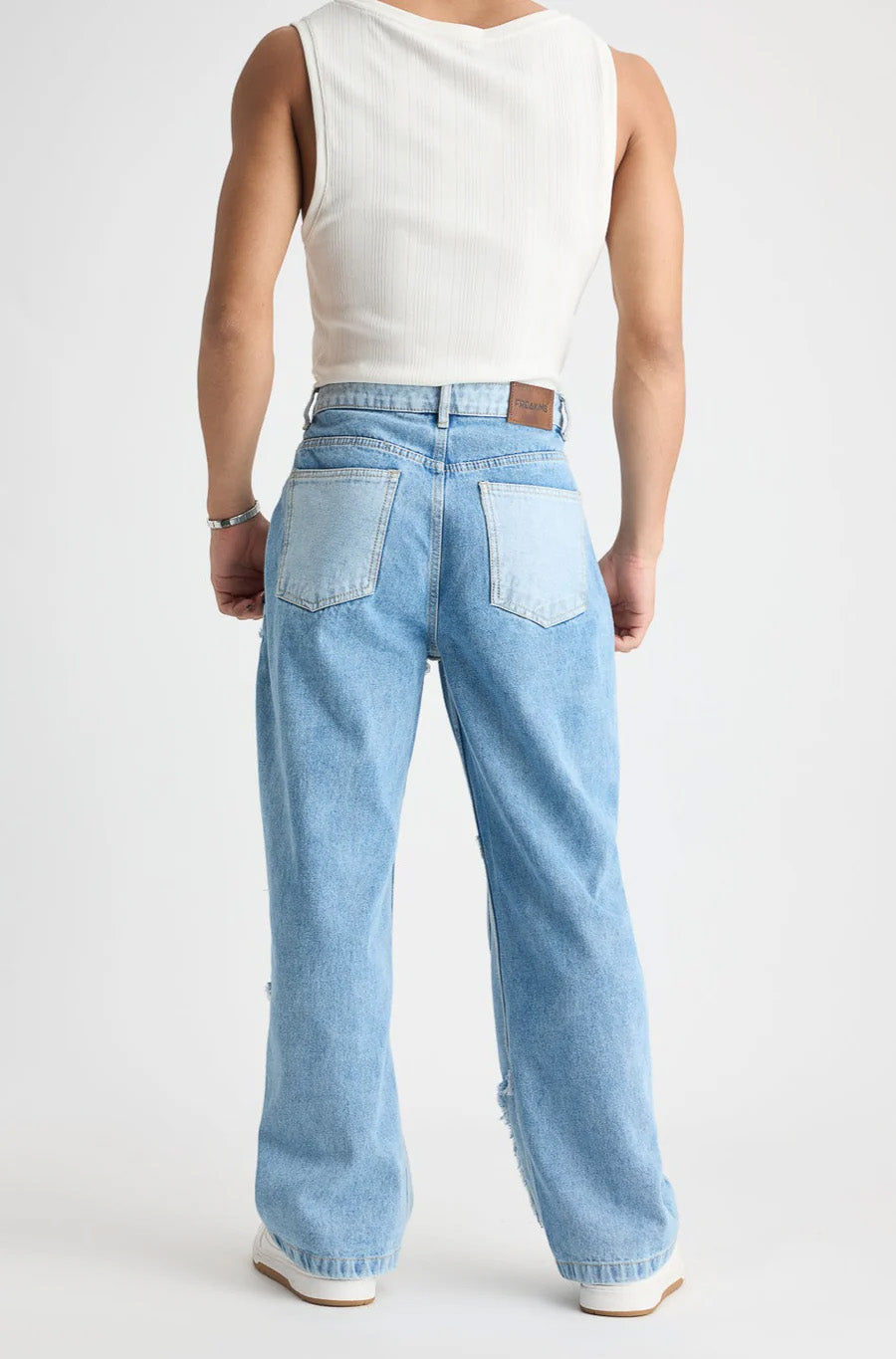 Blue Patchwork Men's Straight Jeans