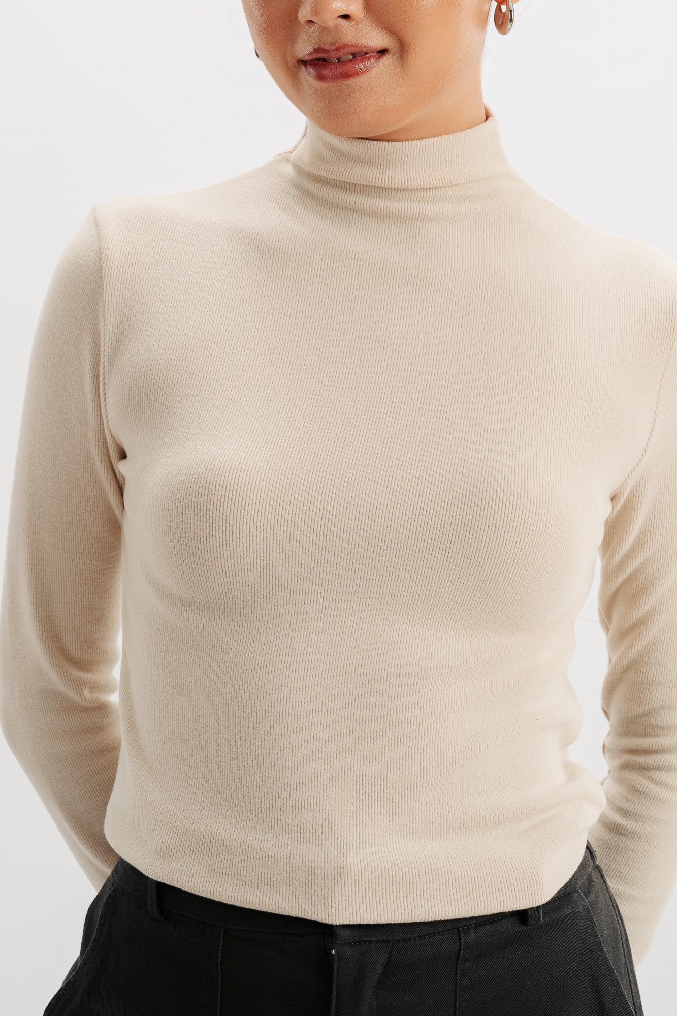 Mock Neck Solid Cream Top