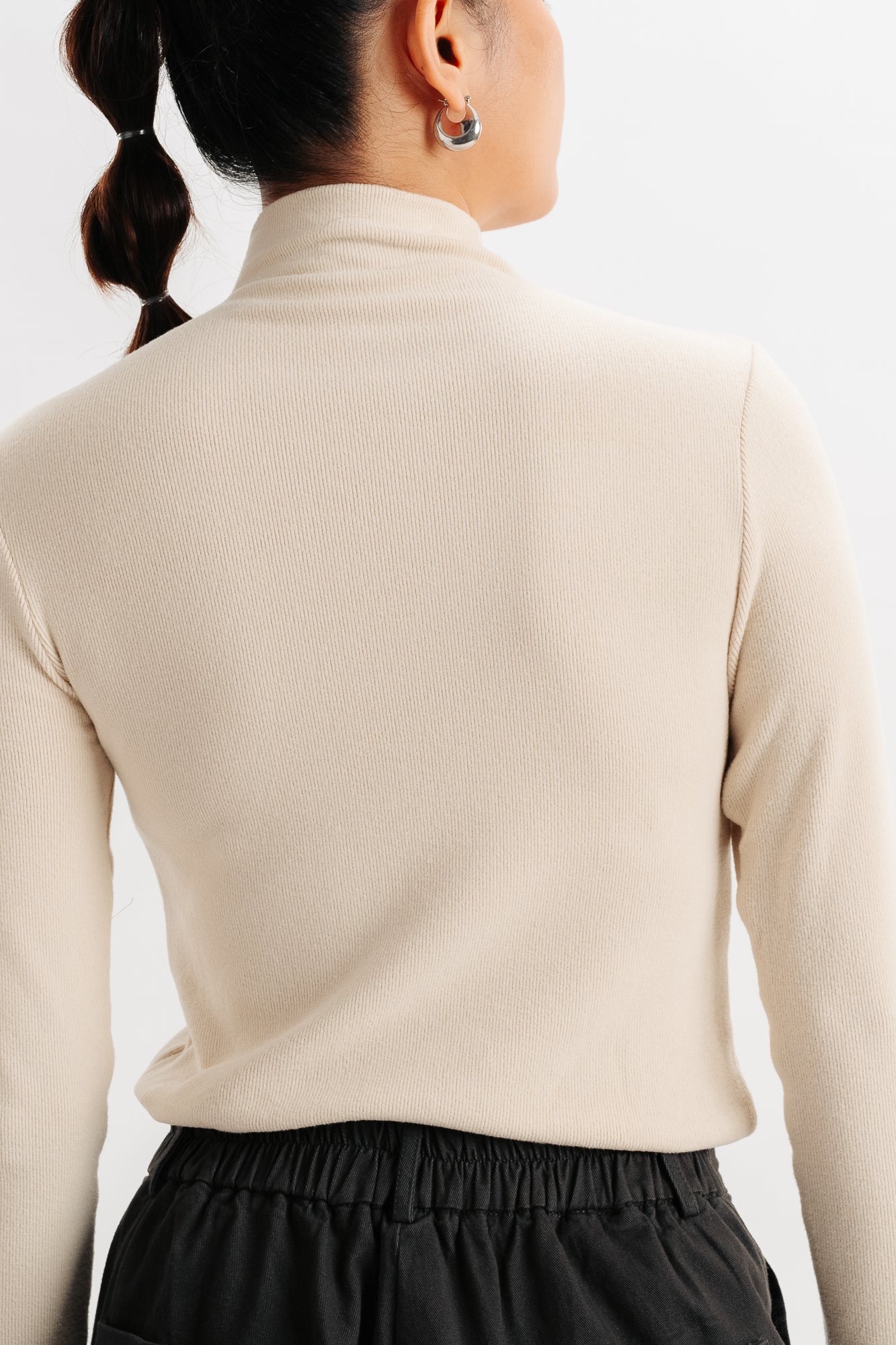 Mock Neck Solid Cream Top
