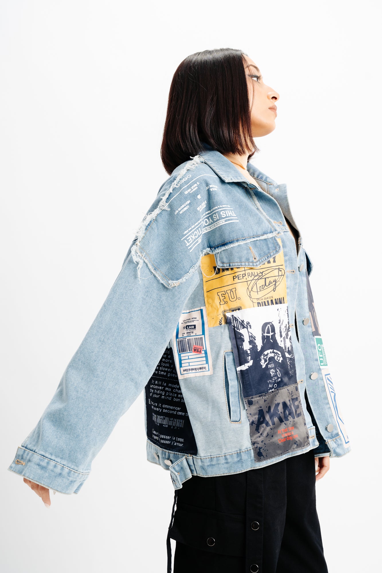 Patch Printed Blue Denim Jacket