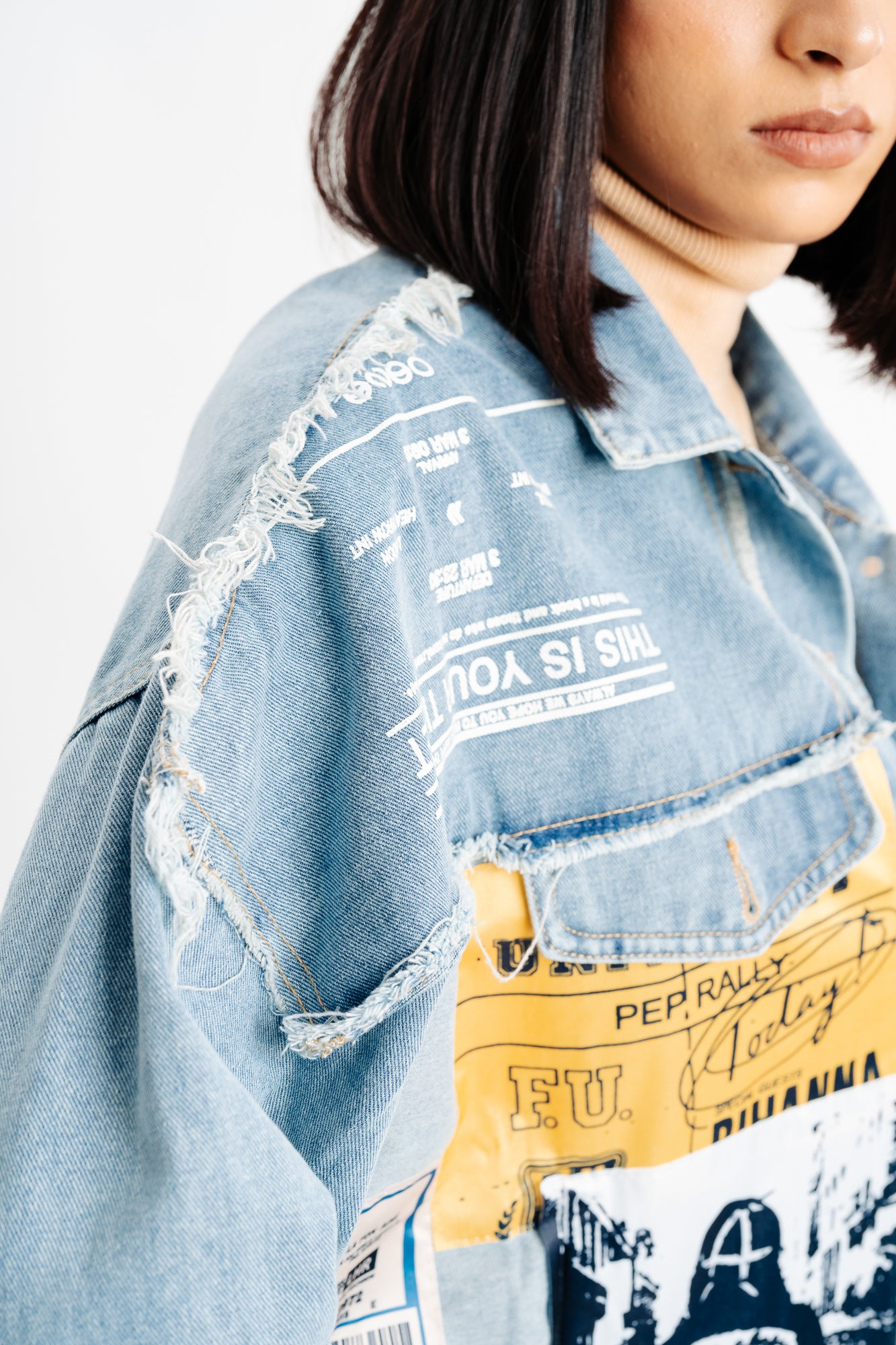 Patch Printed Blue Denim Jacket