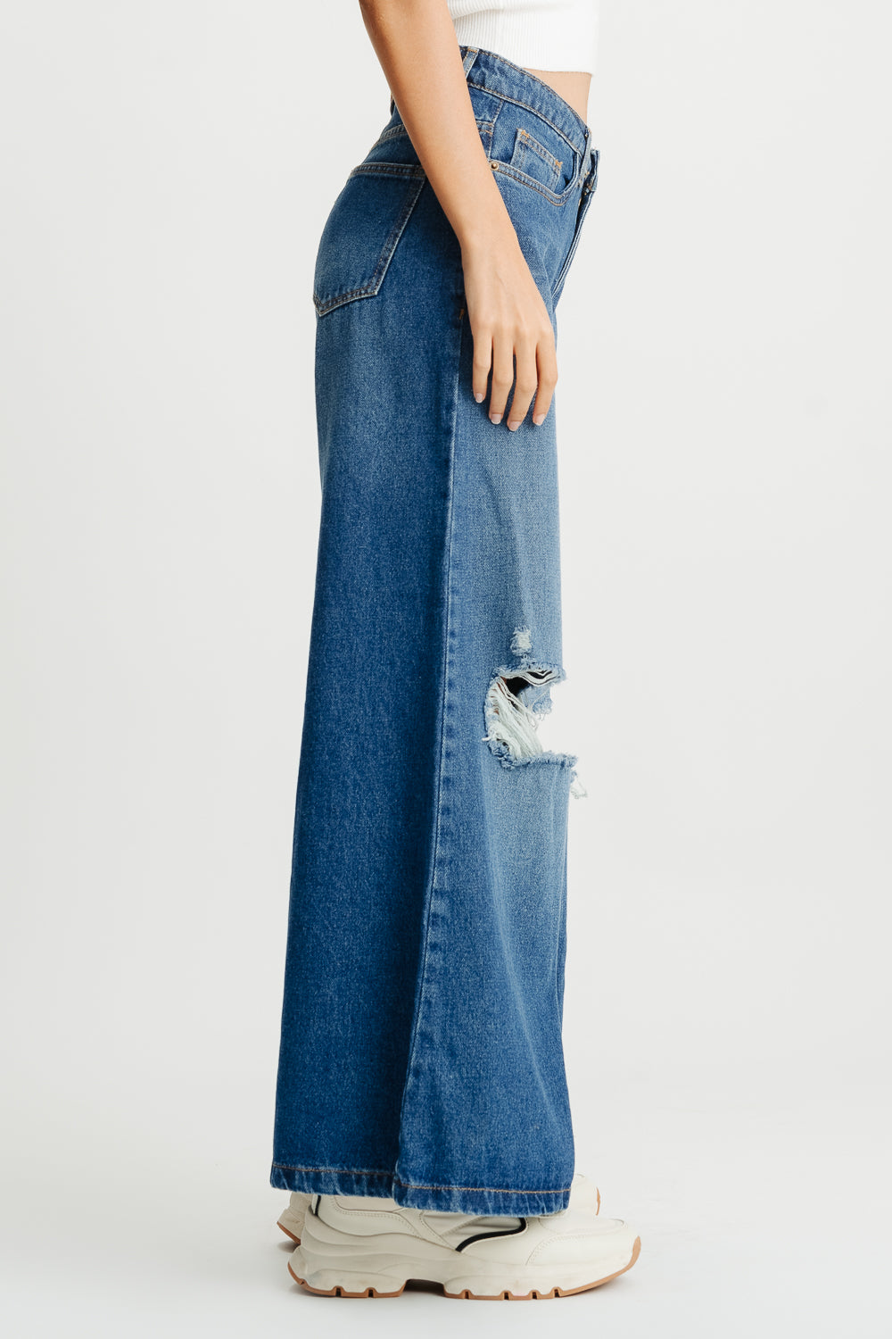 Blue Distressed Women's Flare Jeans