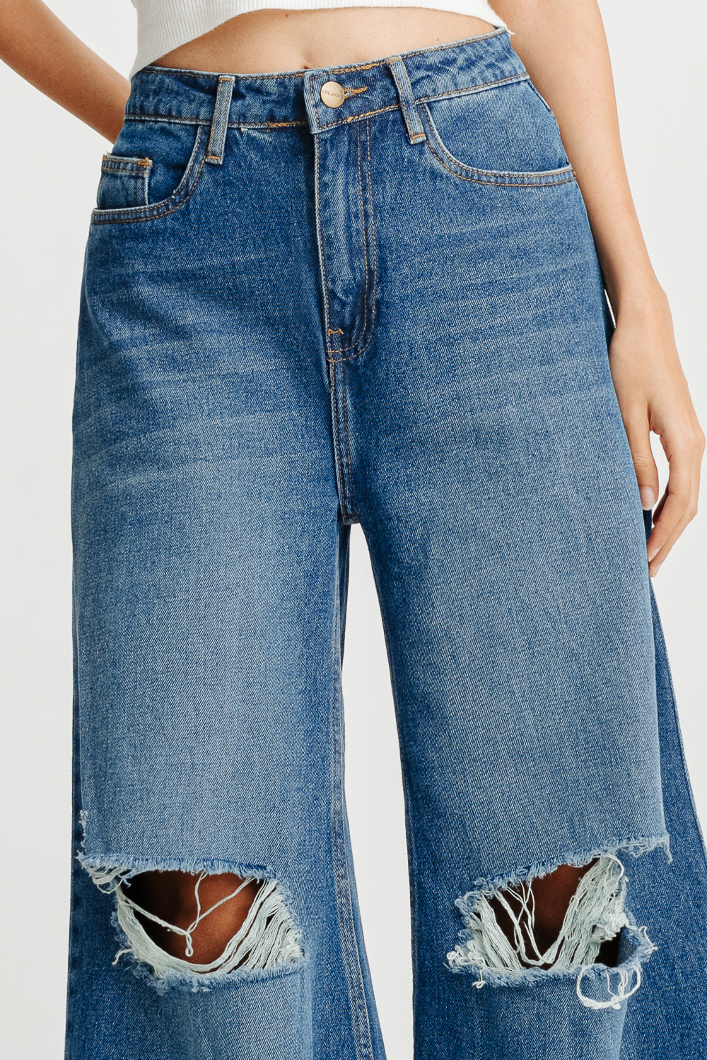 Blue Distressed Women's Flare Jeans
