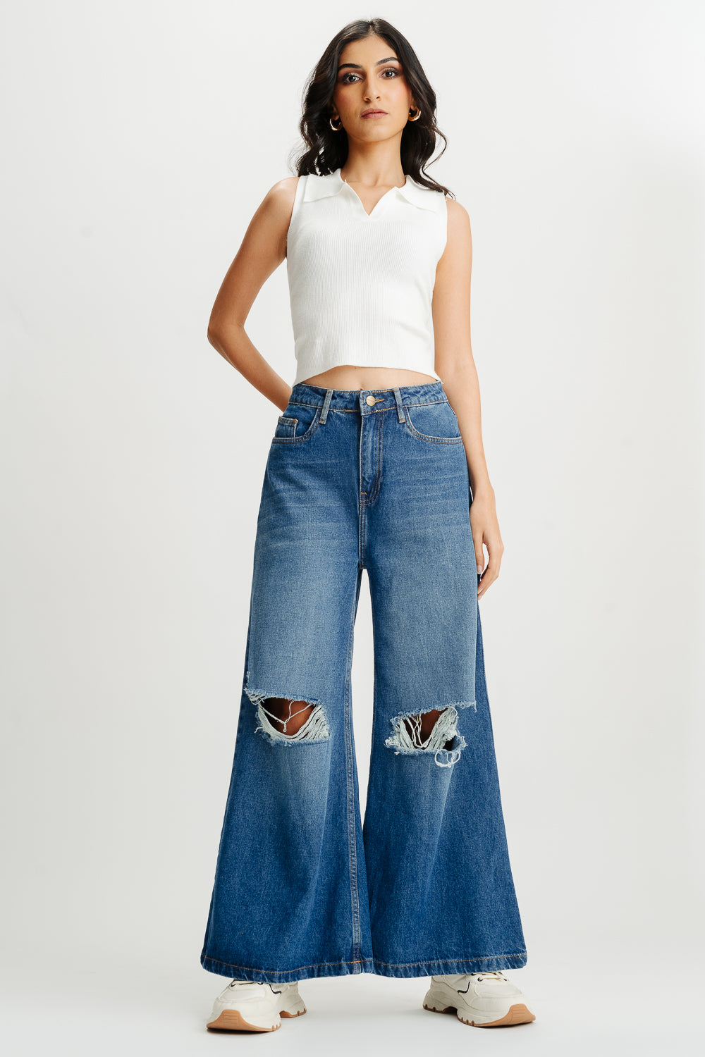 Blue Distressed Women's Flare Jeans