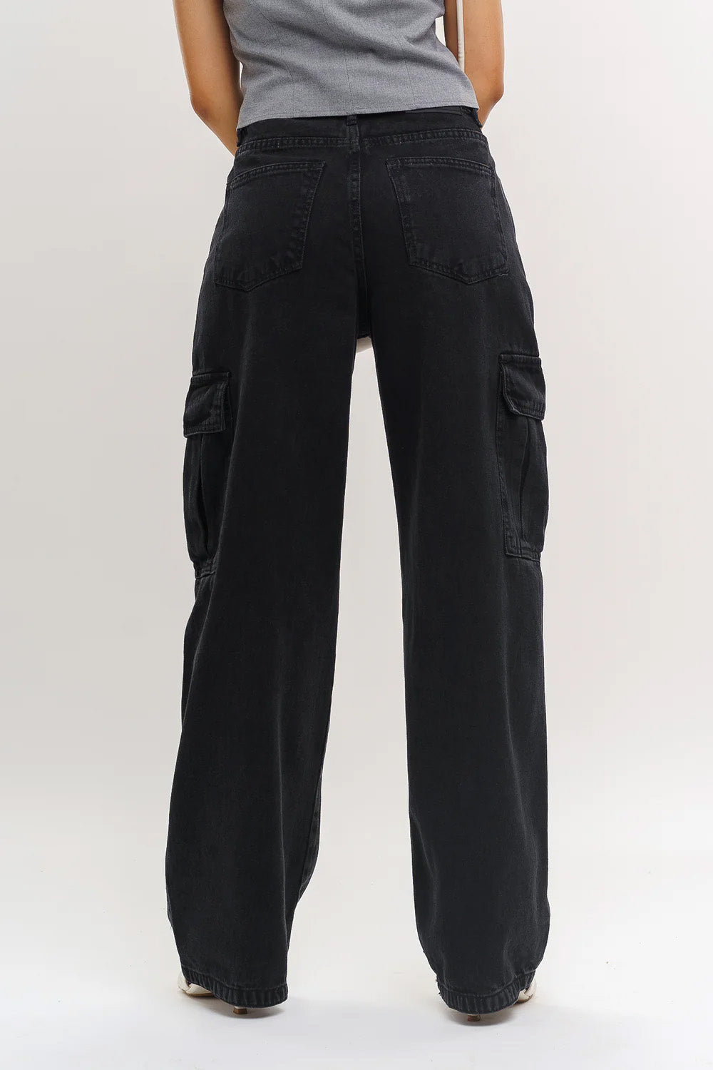 Charcoal Women's Baggy Straight Cargo Jeans