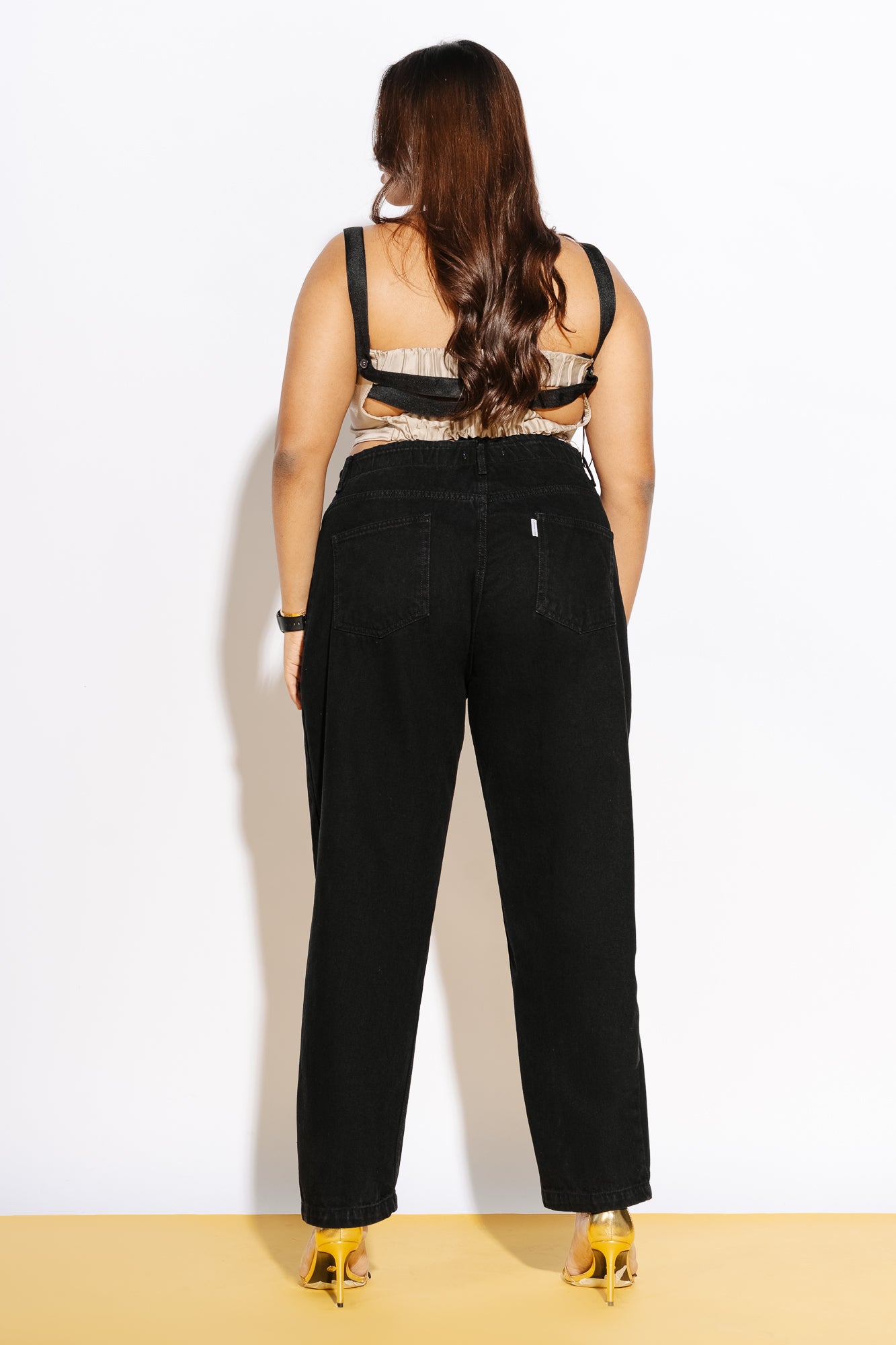 Curve Black Elasticated Distress Slim Jeans