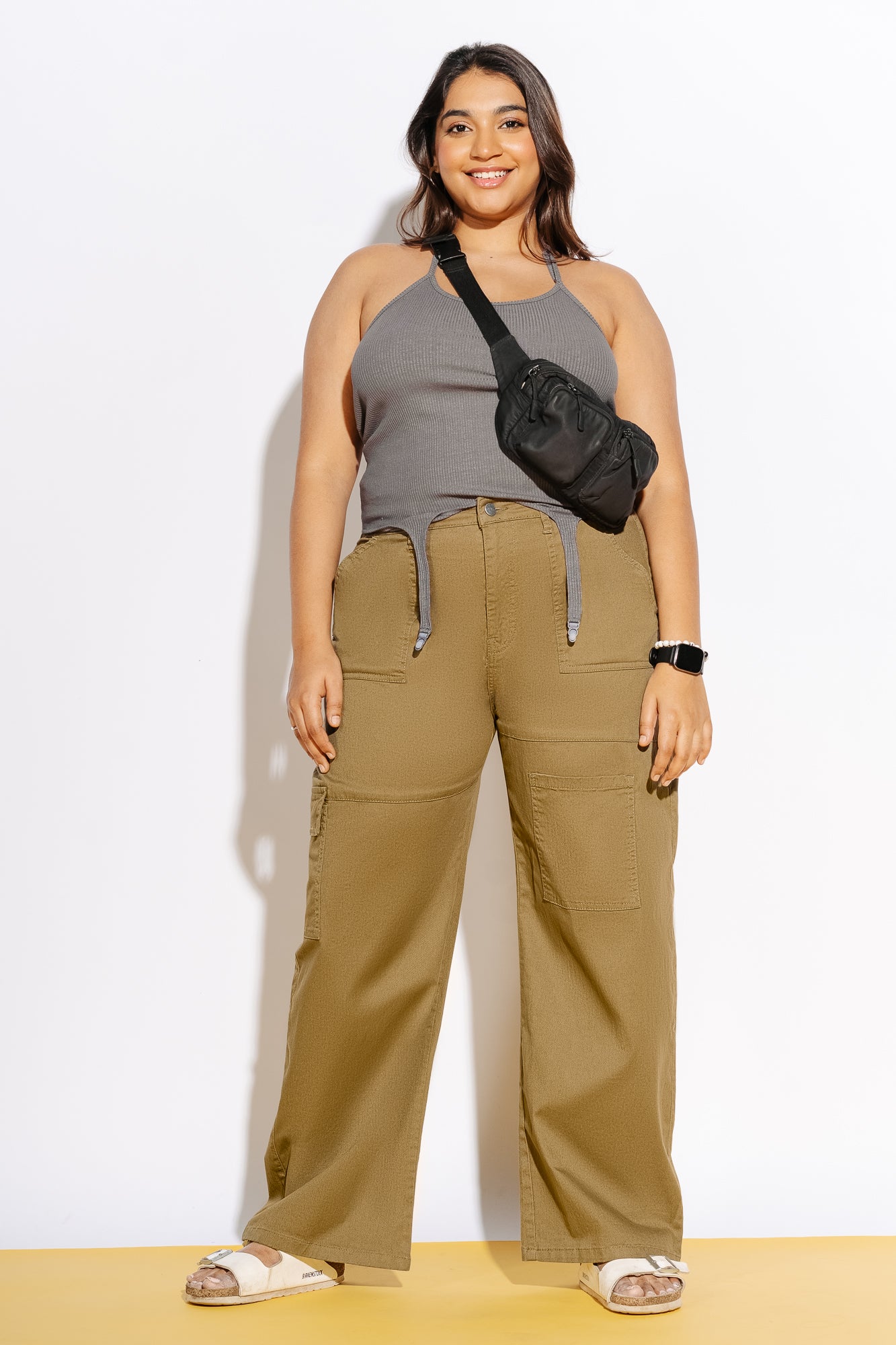 Curve Khaki Straight Cargo Pants