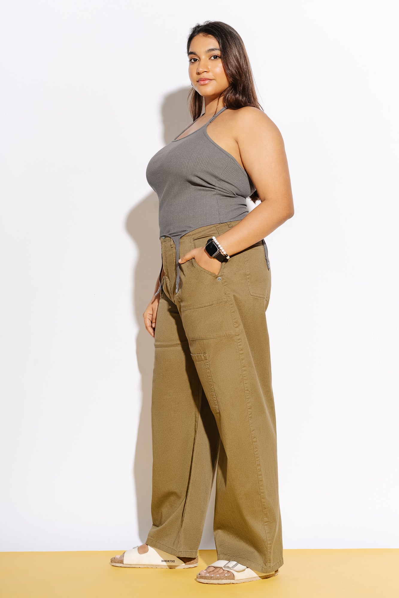 Curve Khaki Straight Cargo Pants