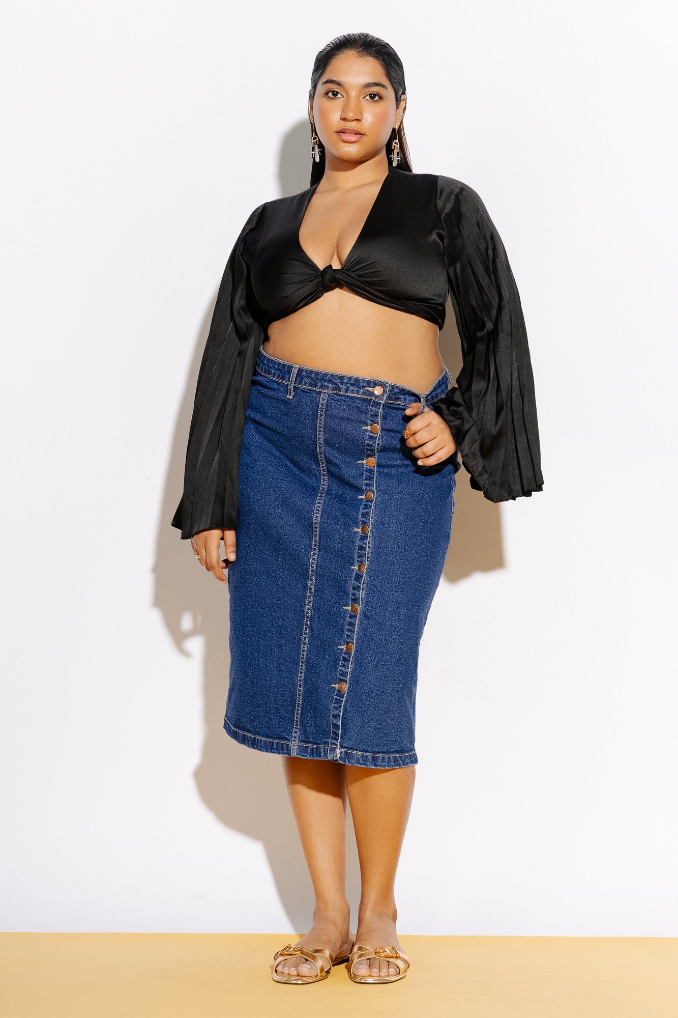 Curve Indigo Buttoned Bodycon Skirt