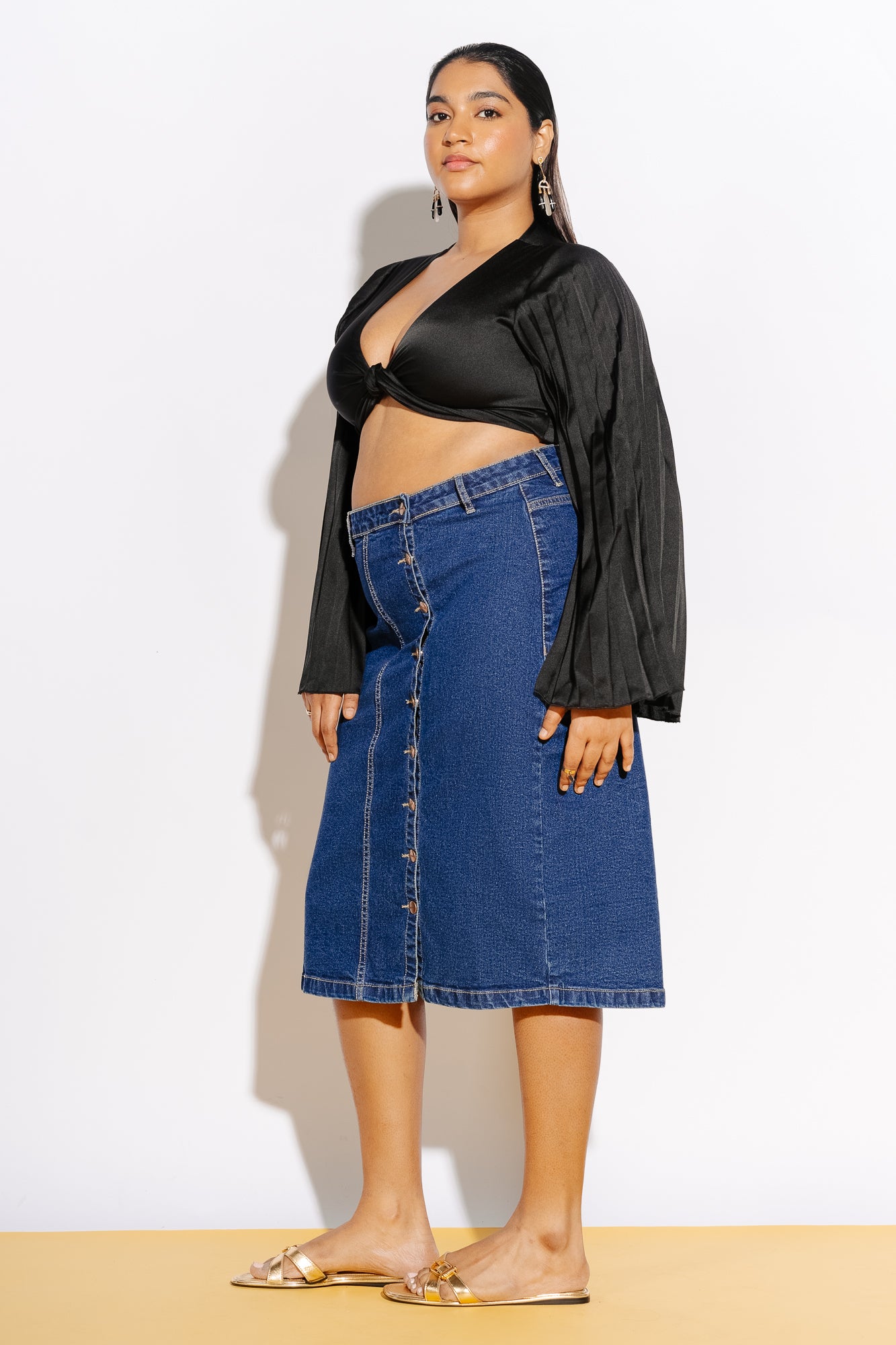 Curve Indigo Buttoned Bodycon Skirt