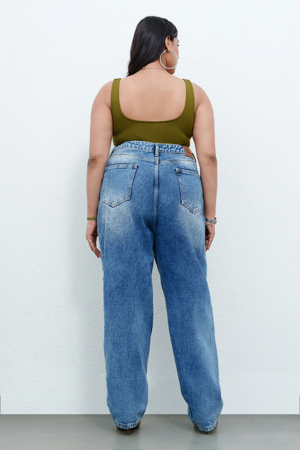 Curve True Blue Distressed Slouchy Jeans