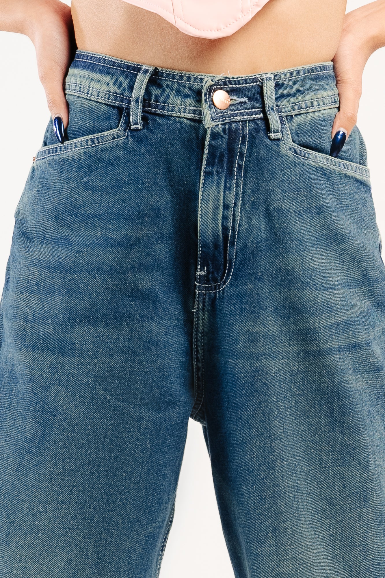 Blue Tinted Distressed Women's Straight Jeans