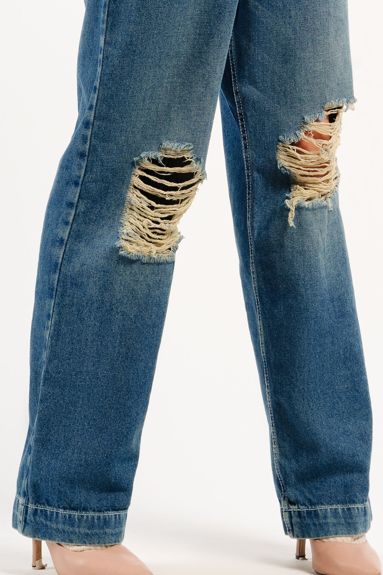 Blue Tinted Distressed Women's Straight Jeans