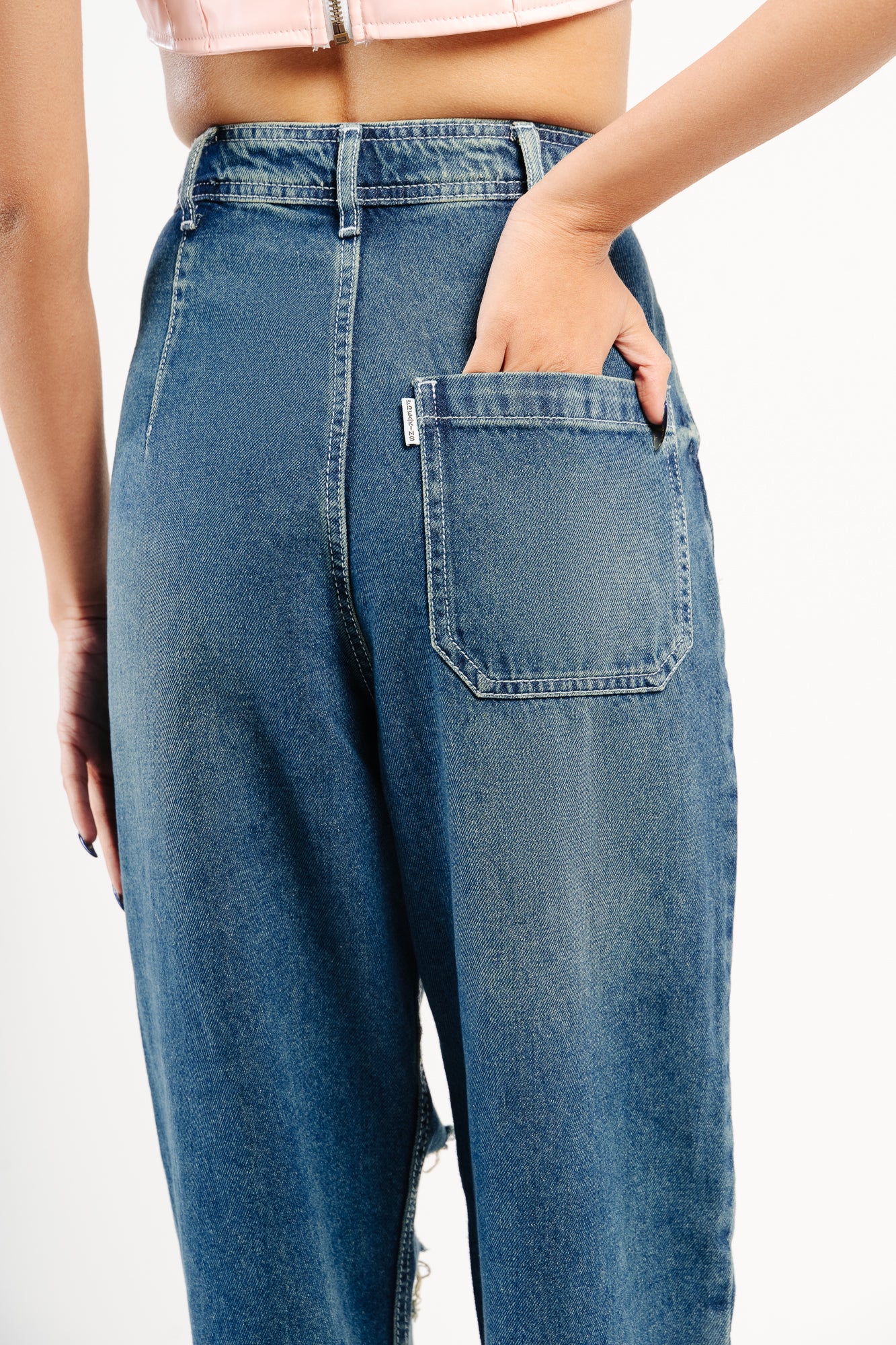 Blue Tinted Distressed Women's Straight Jeans