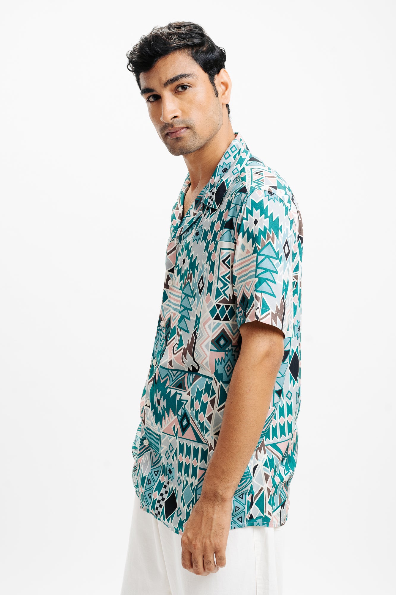 Green Puzzled Printed Men's Shirt