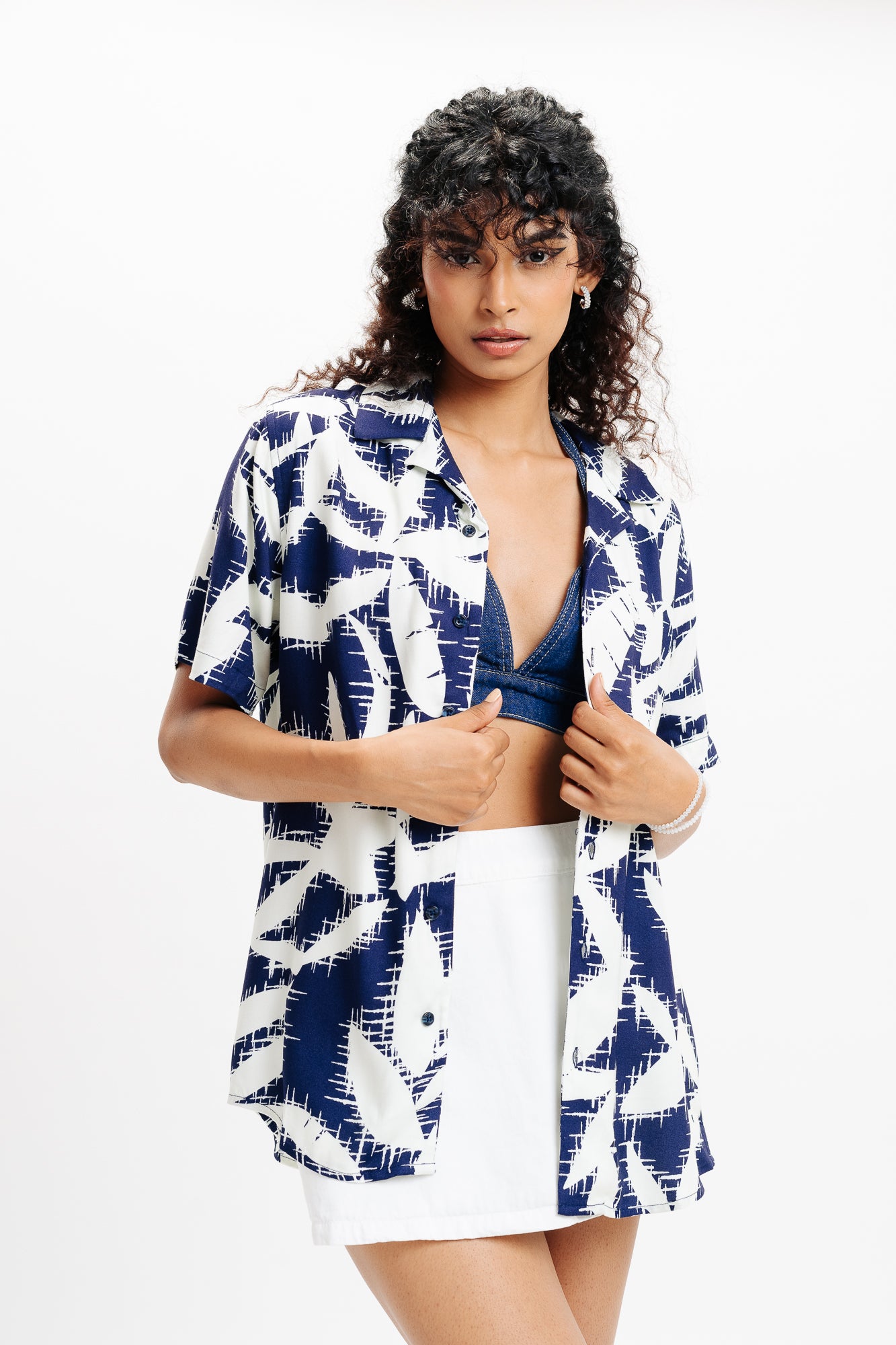 White Floral Print Viscose Shirt