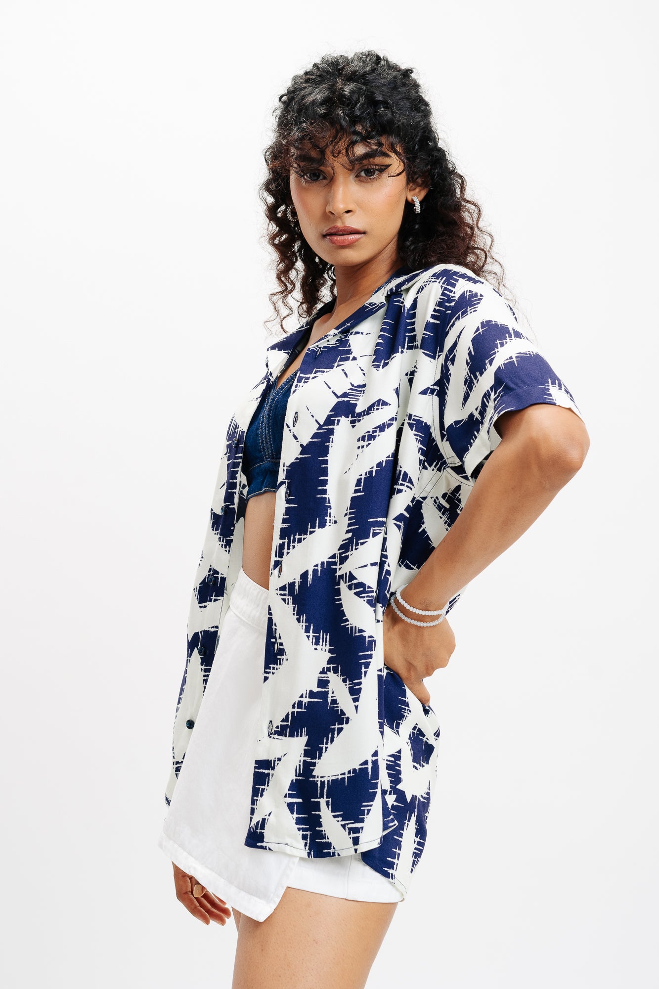 White Floral Print Viscose Shirt