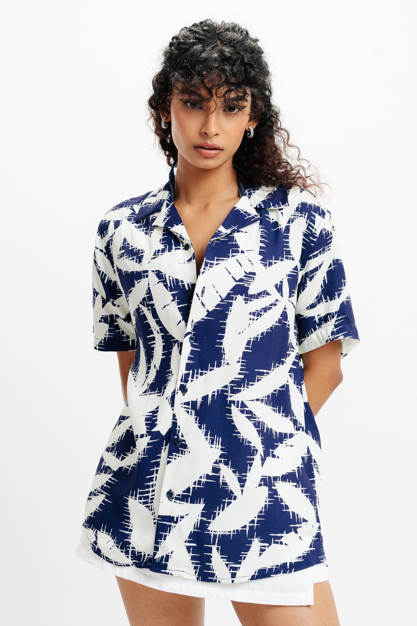 White Floral Print Viscose Shirt