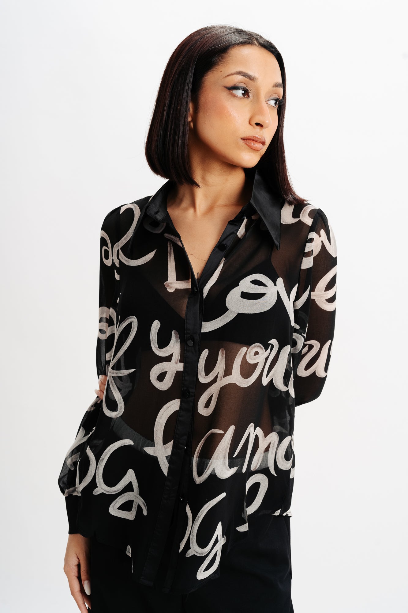 Scribble Black Sheer Shirt