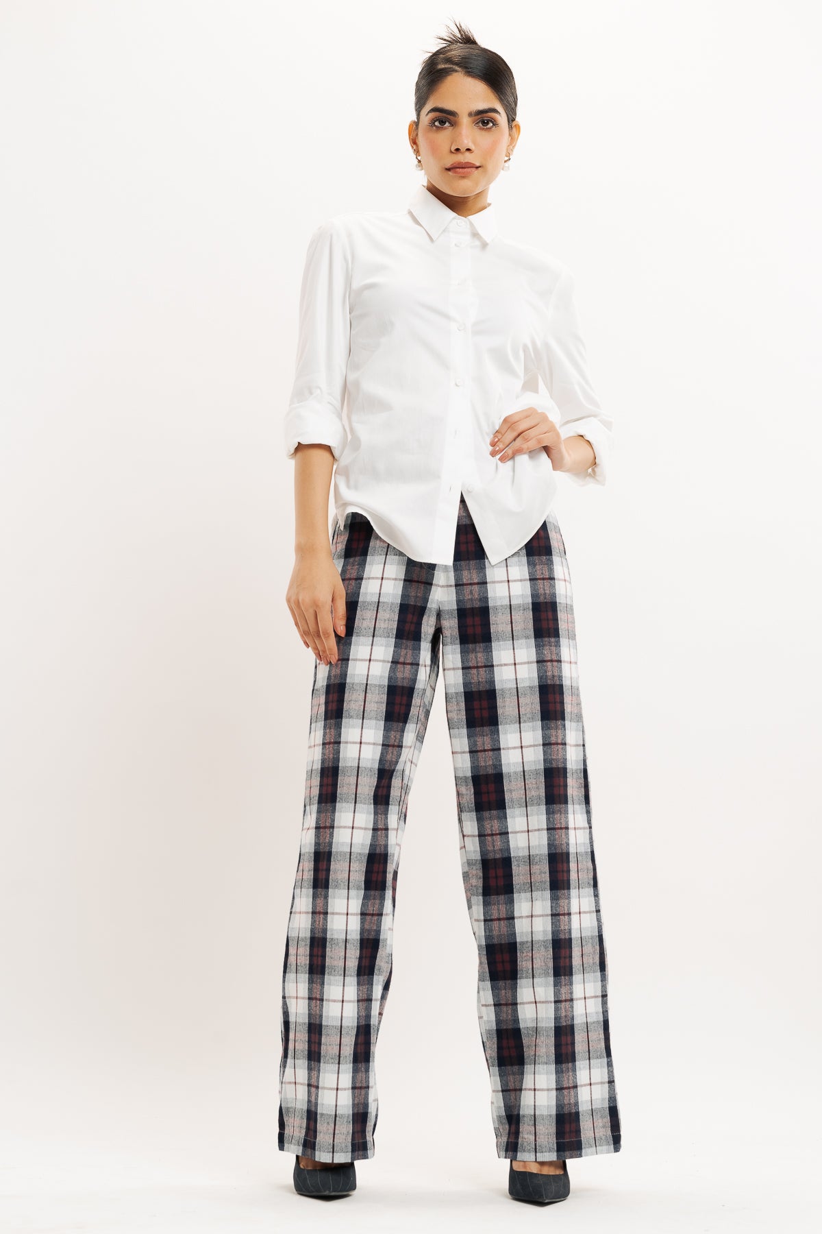 Red And Black Checkered Straight Fit Pant