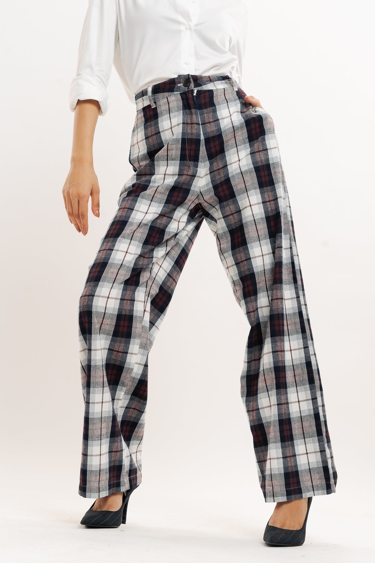 Red And Black Checkered Straight Fit Pant