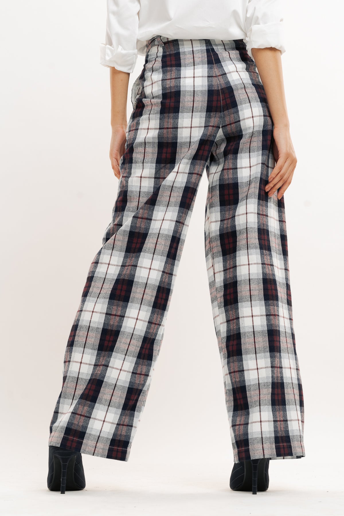 Red And Black Checkered Straight Fit Pant
