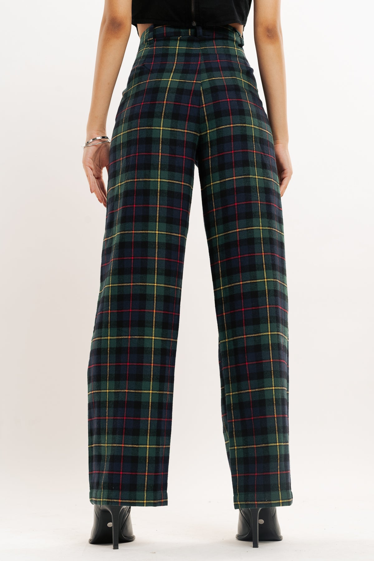 Green And Navy Blue Checkered Straight Fit Pant