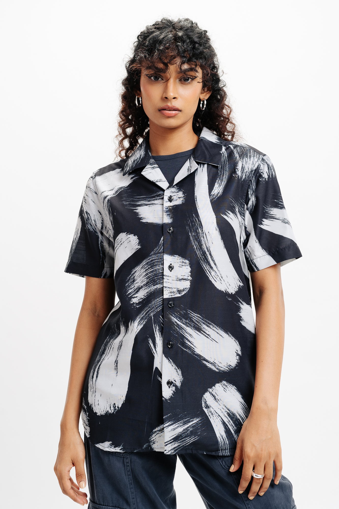 Brush Stroke Printed Viscose Shirt