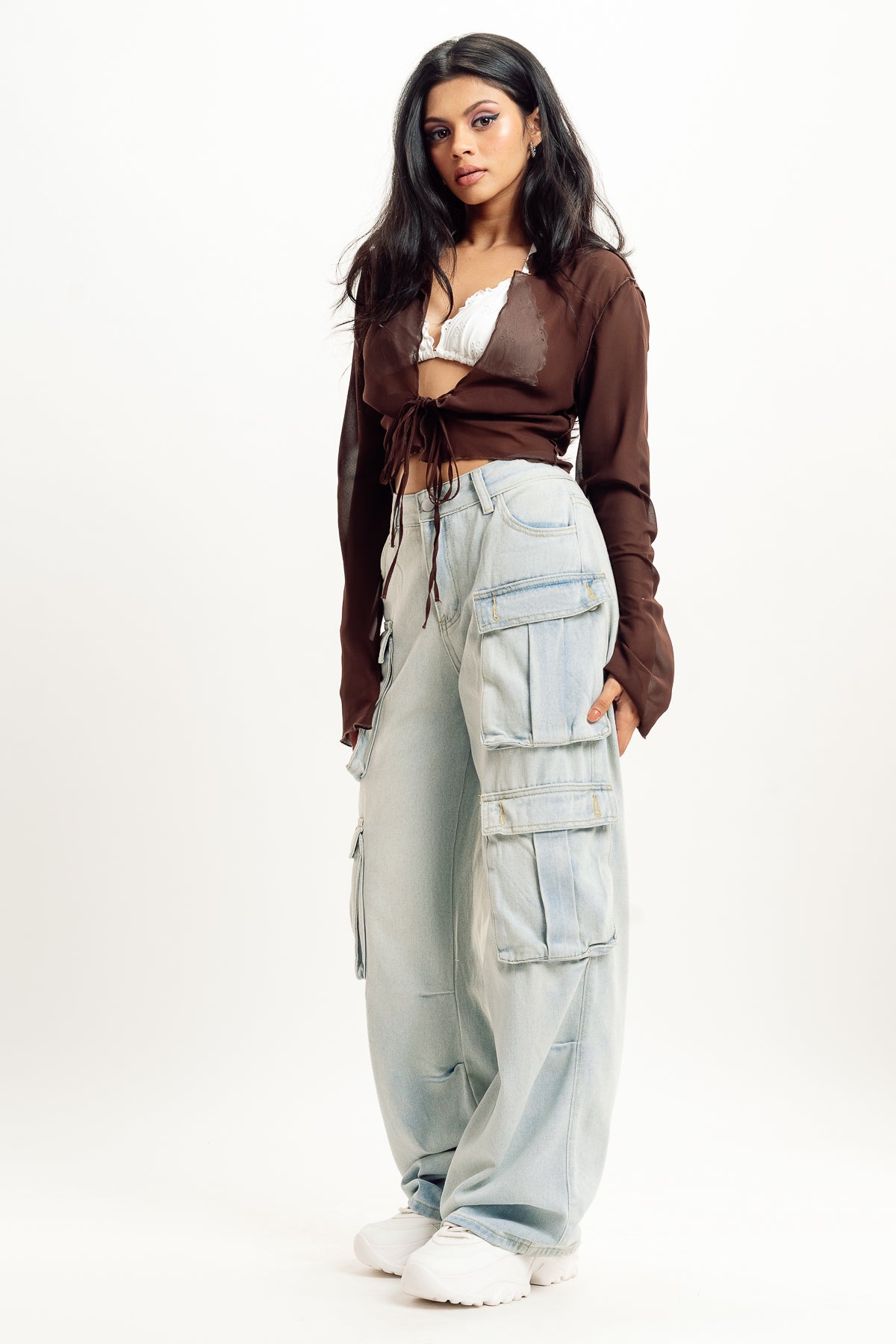 Light Blue Women's Baggy Straight Cargo Jeans