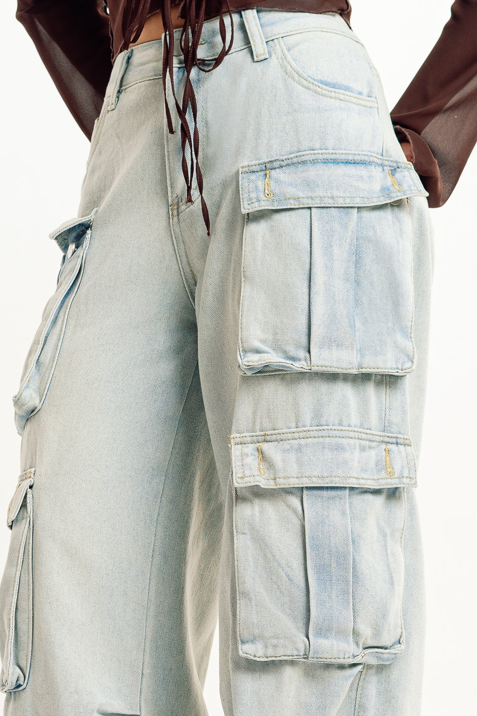 Light Blue Women's Baggy Straight Cargo Jeans