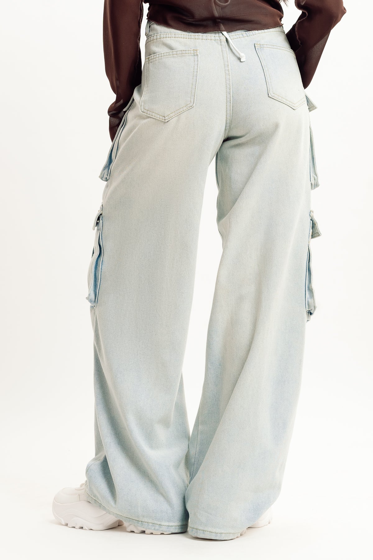 Light Blue Women's Baggy Straight Cargo Jeans