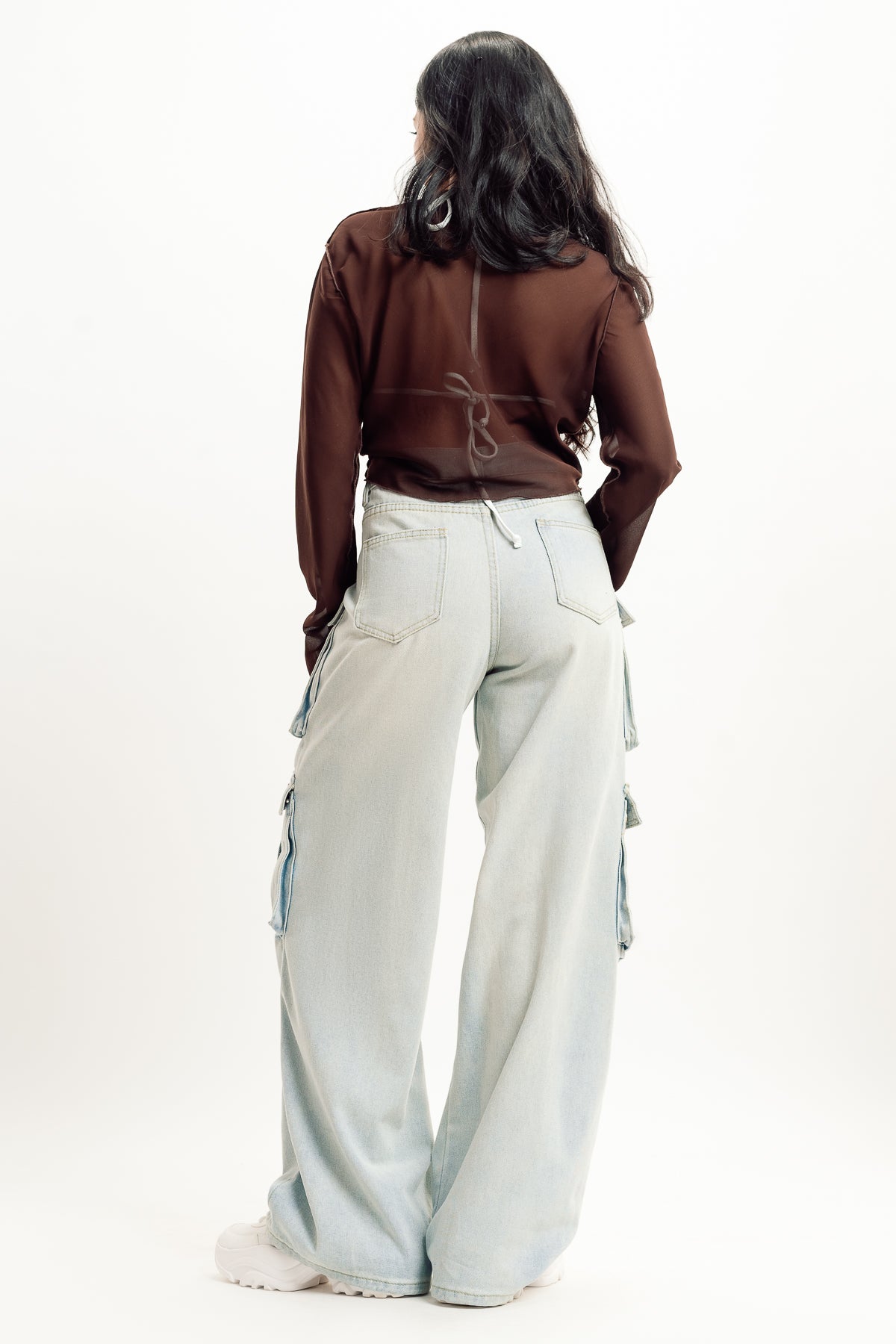 Light Blue Women's Baggy Straight Cargo Jeans