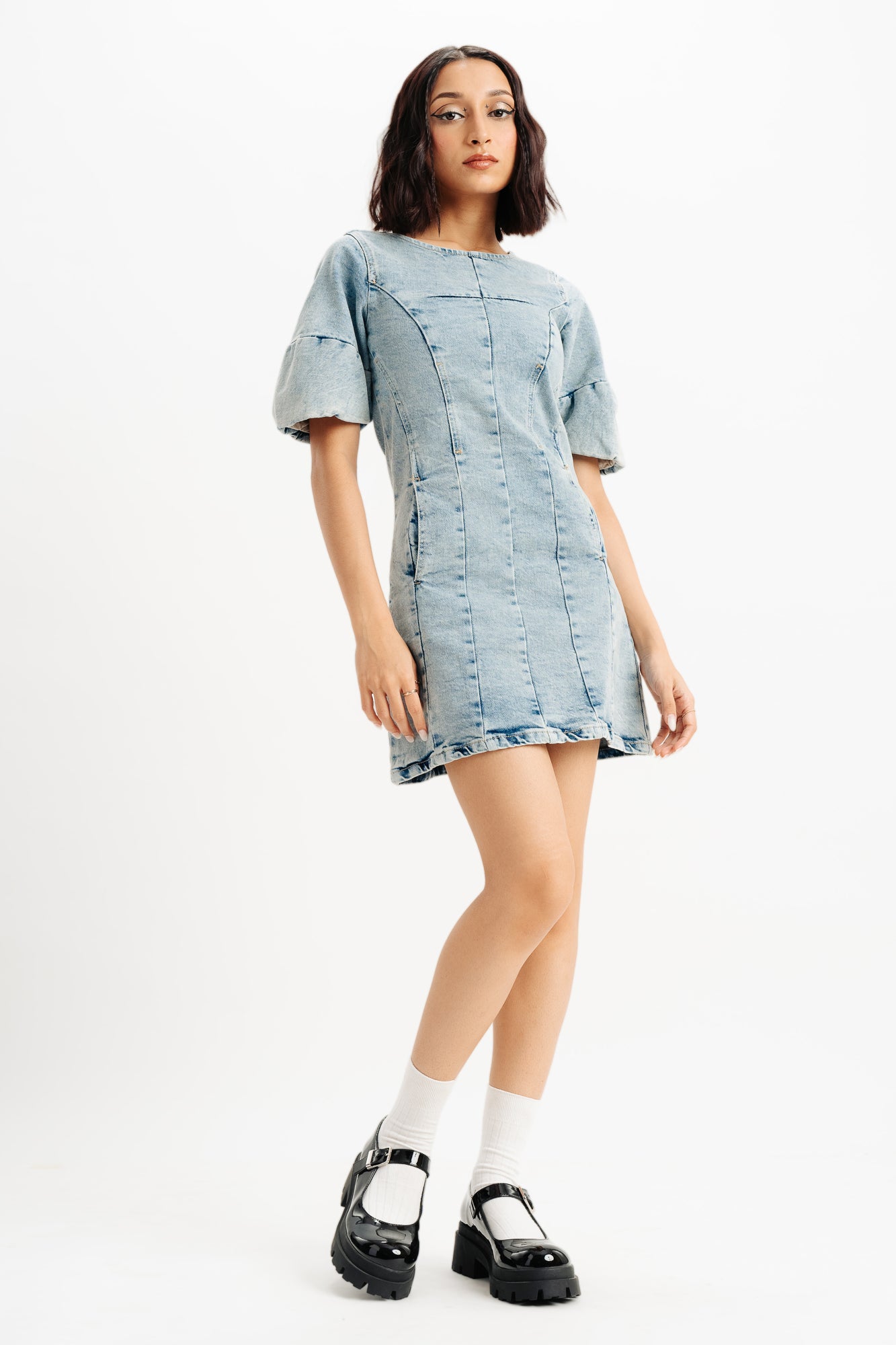 ワンピース herlipto Eze Puff-Sleeve Denim Dress herlipto Eze Puff-Sleeve Denim Dress - メルカリ