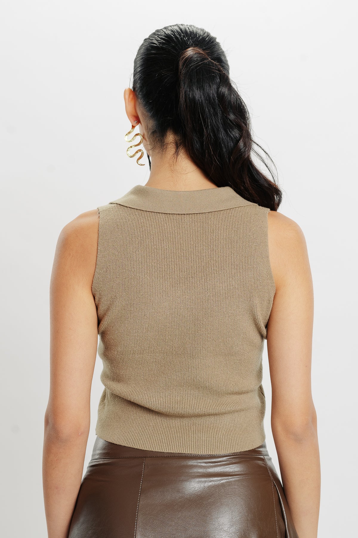 Brown Collared Crop Tank Top