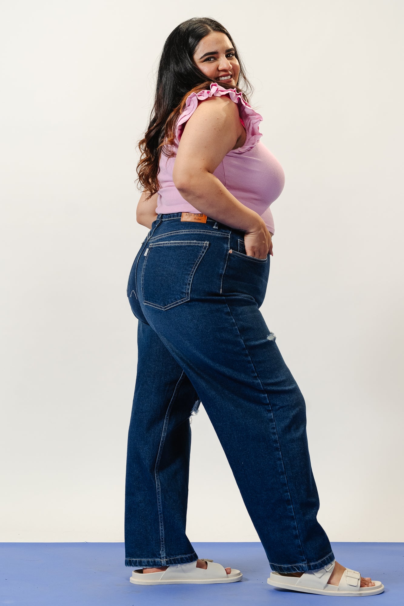 Curve Indigo Distress Straight Jeans