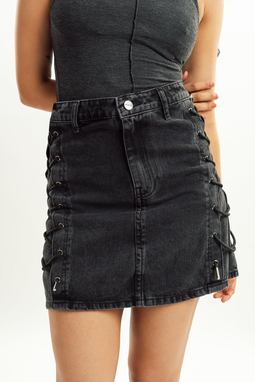 CHARCOAL STRING UP SKIRT