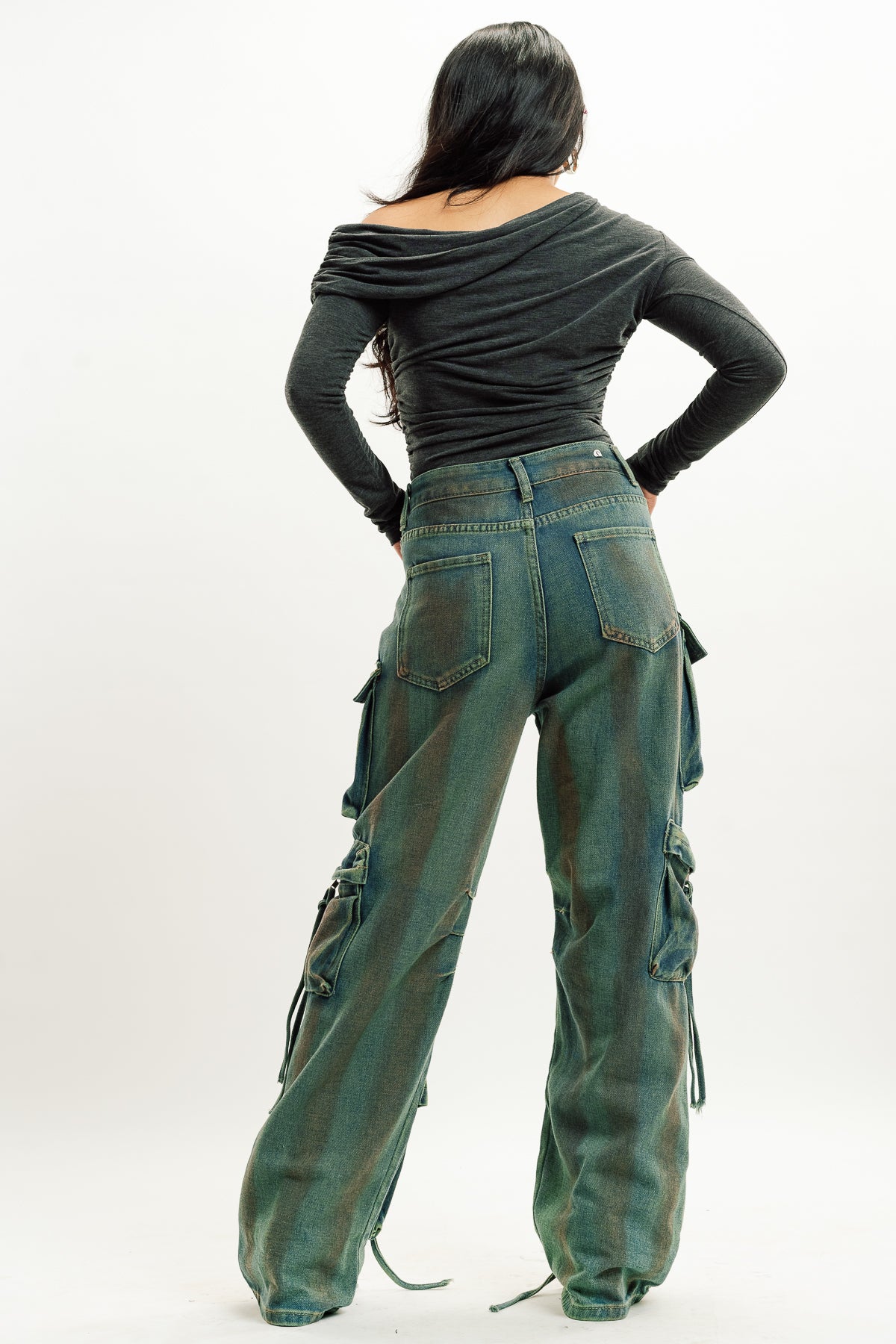 Green Tint Women's Baggy Straight Cargo Jeans