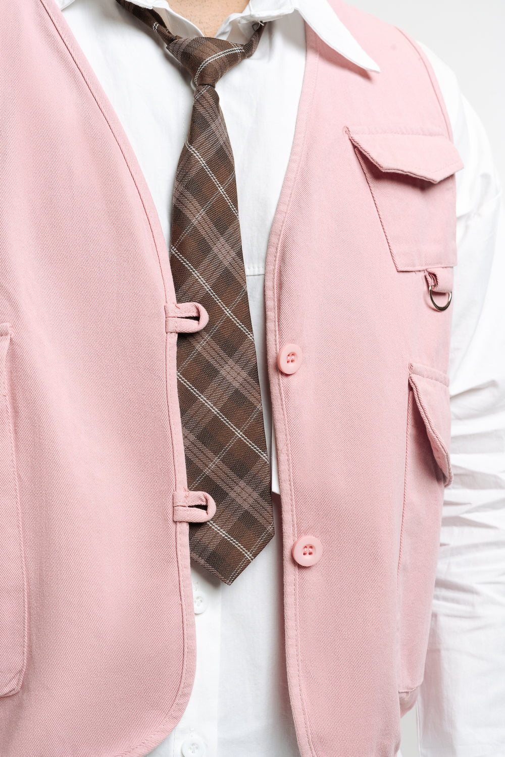 Men's Pink Vested Shirt With Tie