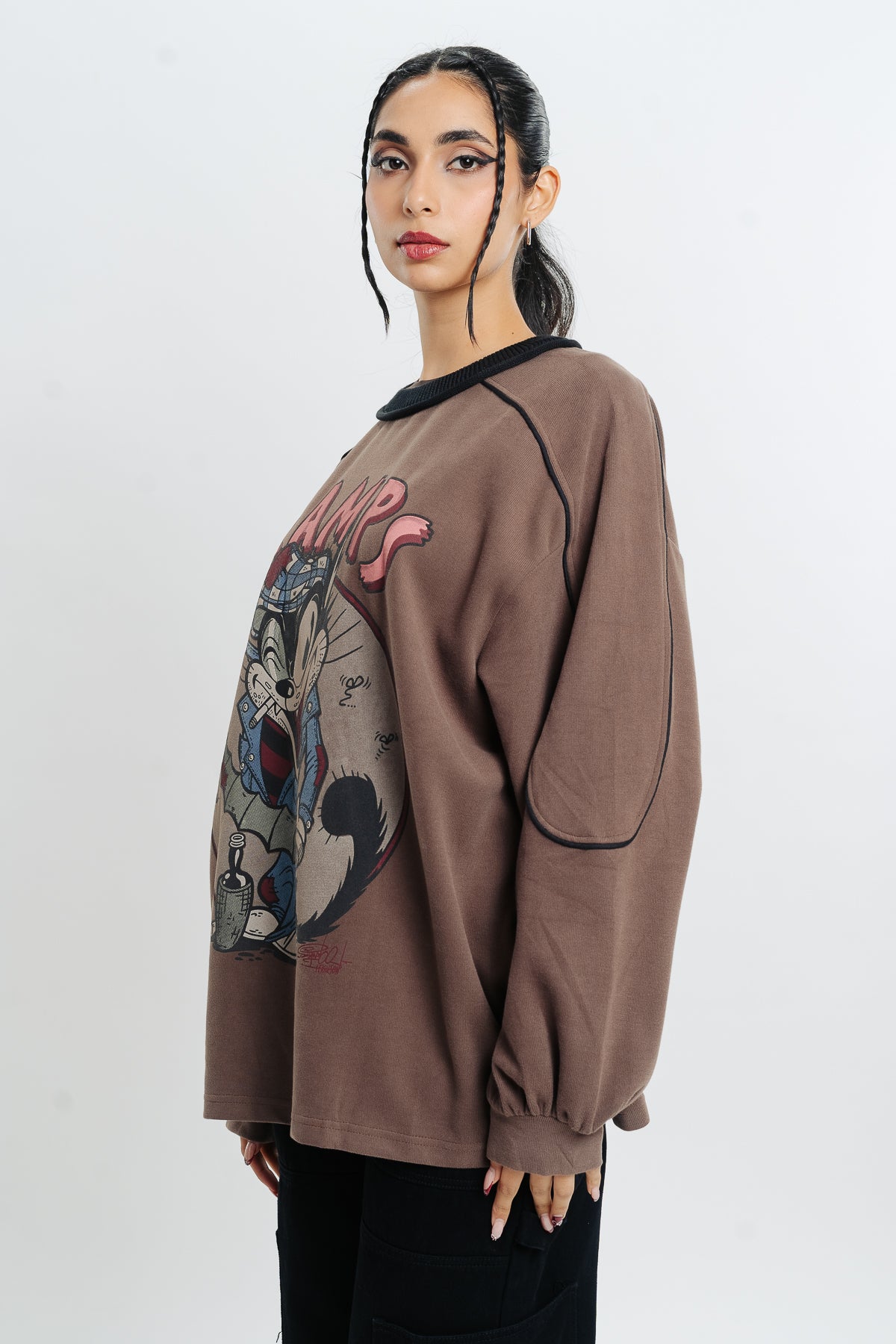 Brown Graphic Oversized Sweatshirt