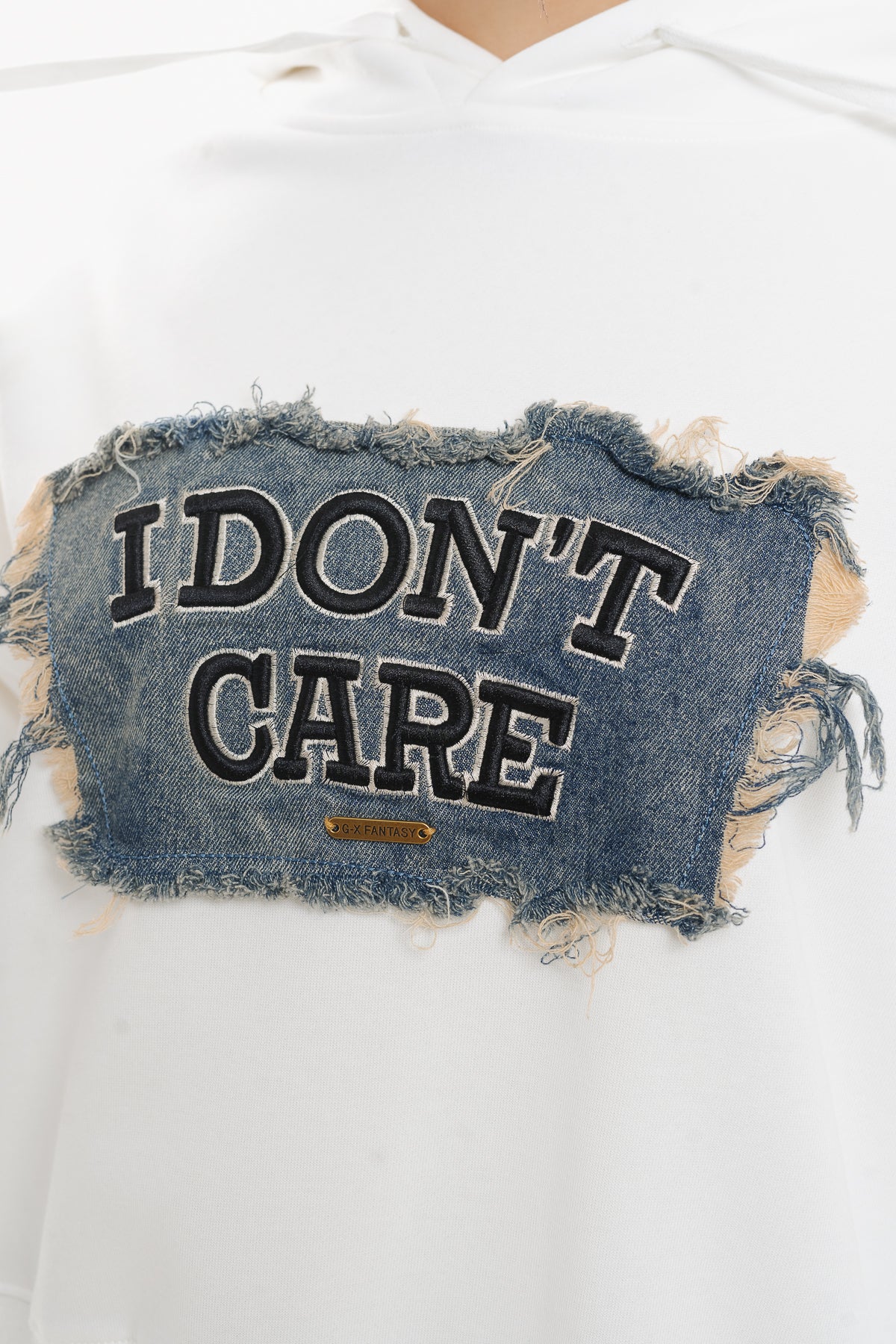 I Don'T Care White Hoodie