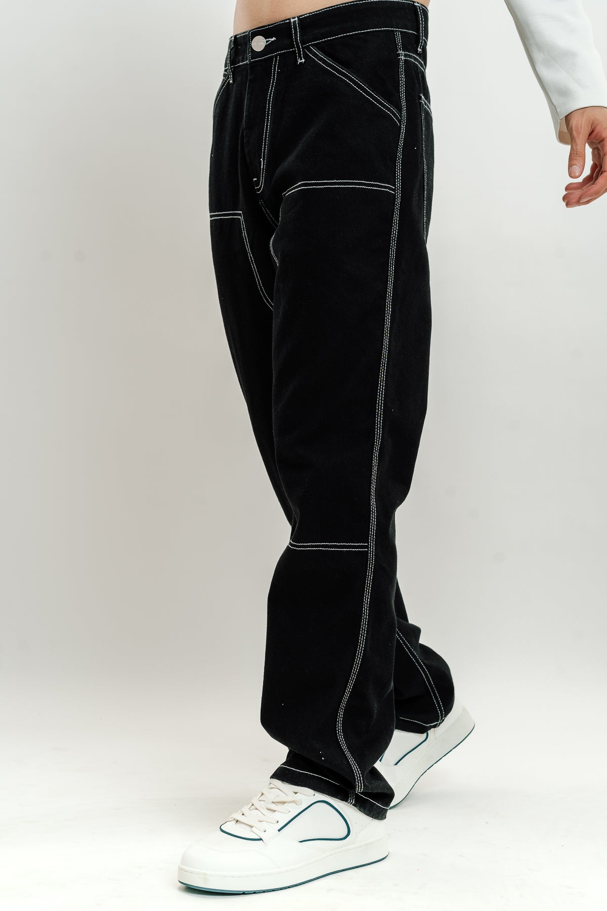Black Contrast Stitch Straight Men's Jeans