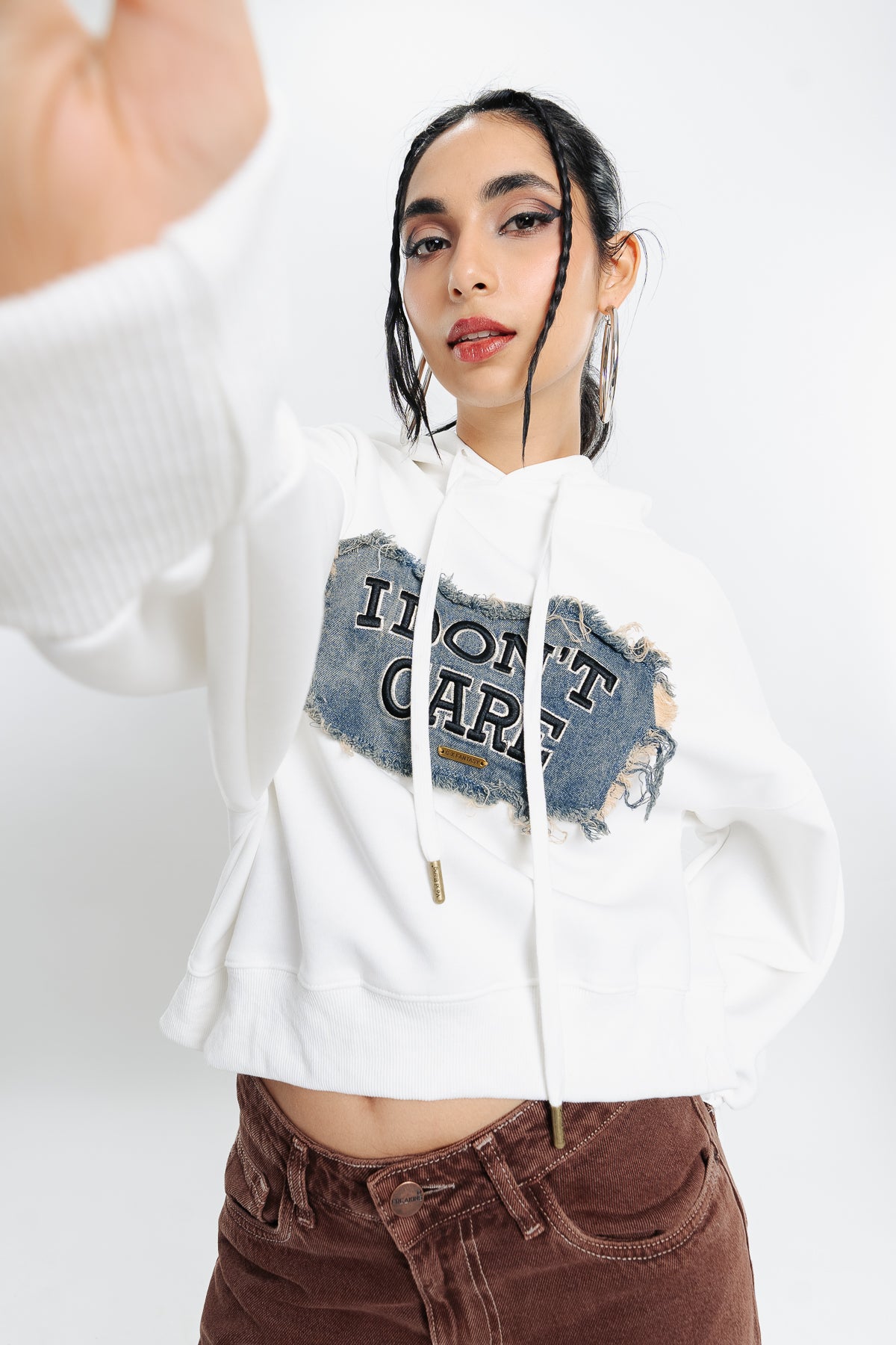 I Don'T Care White Hoodie