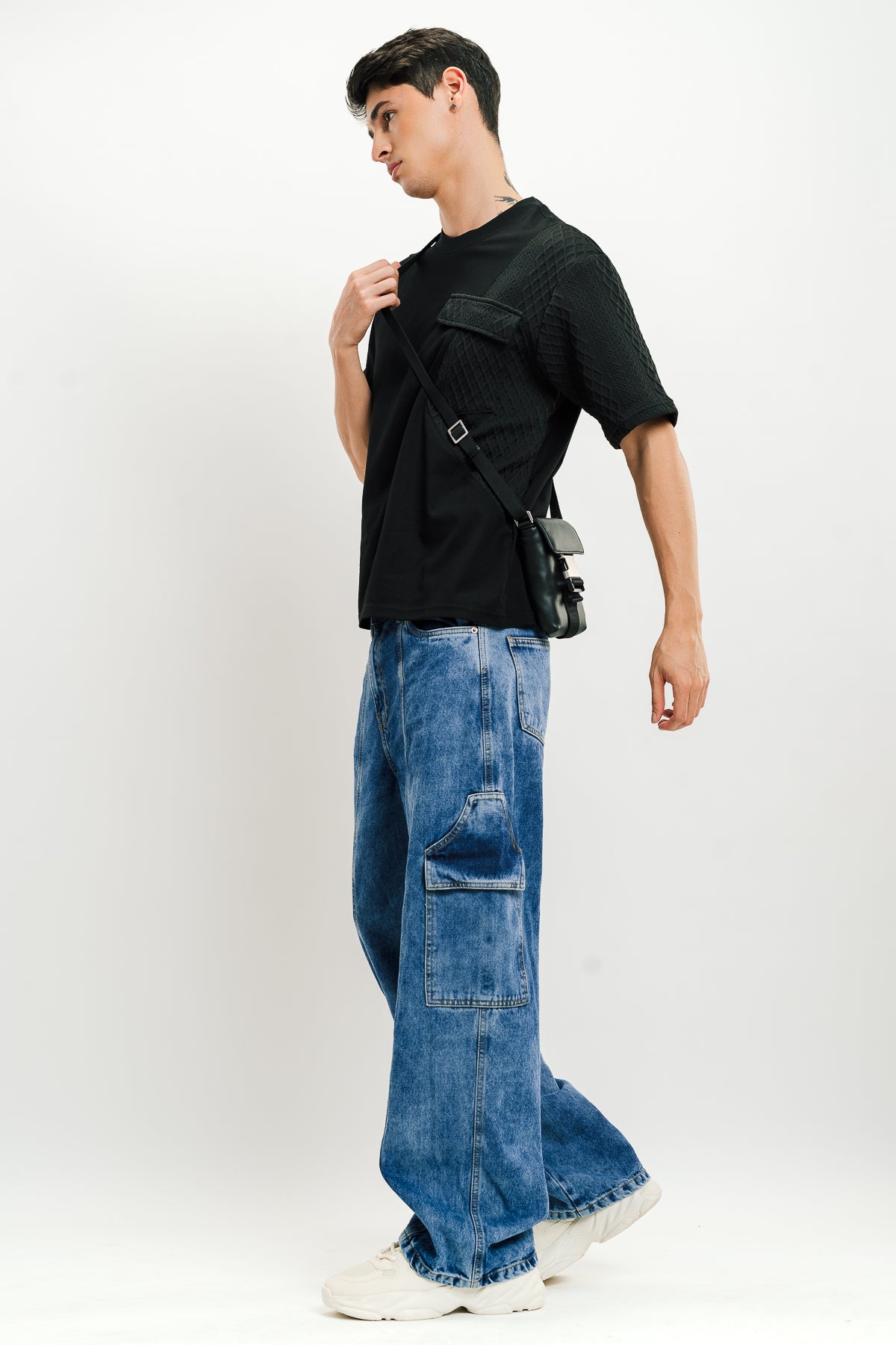 Blue Flap Pocket Men's Straight Cargo Jeans
