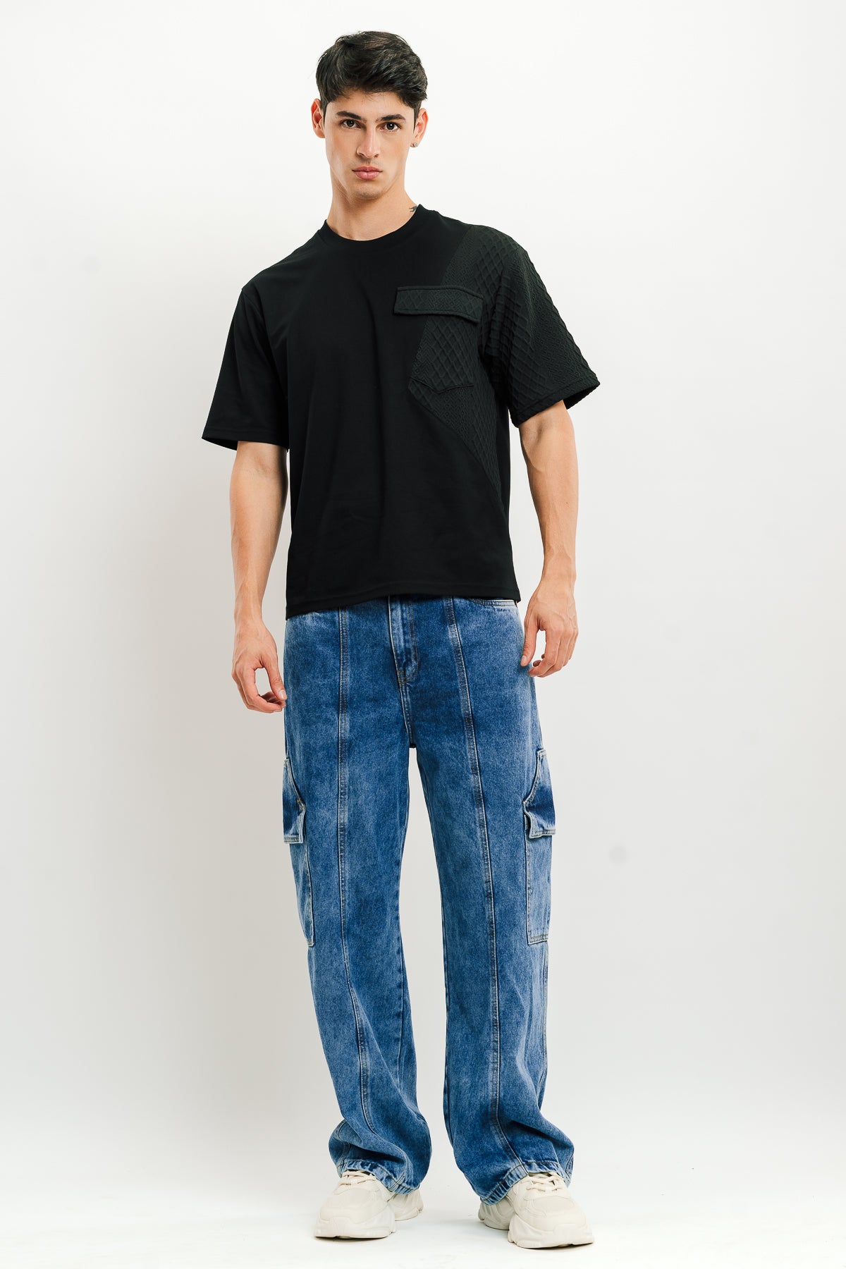 Blue Flap Pocket Men's Straight Cargo Jeans