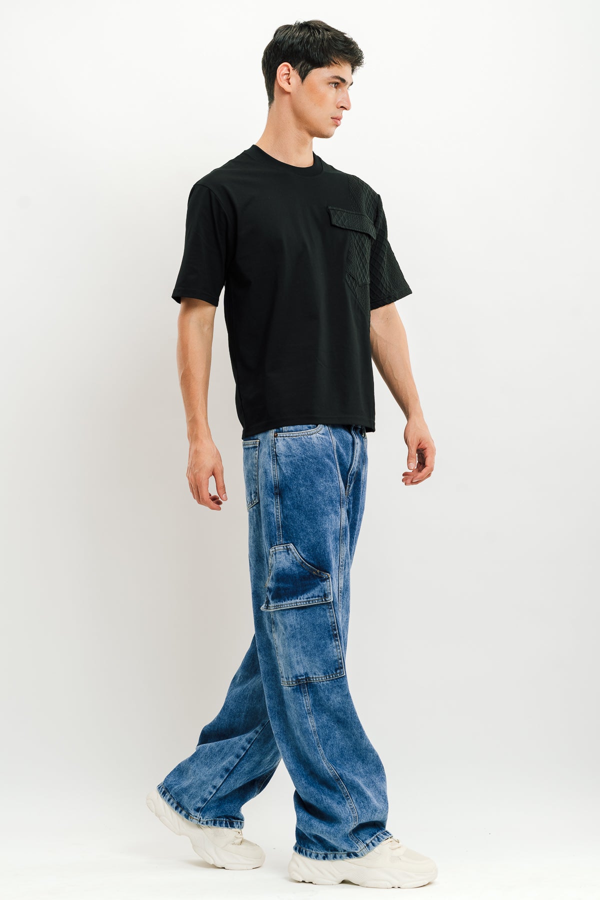 Blue Flap Pocket Men's Straight Cargo Jeans